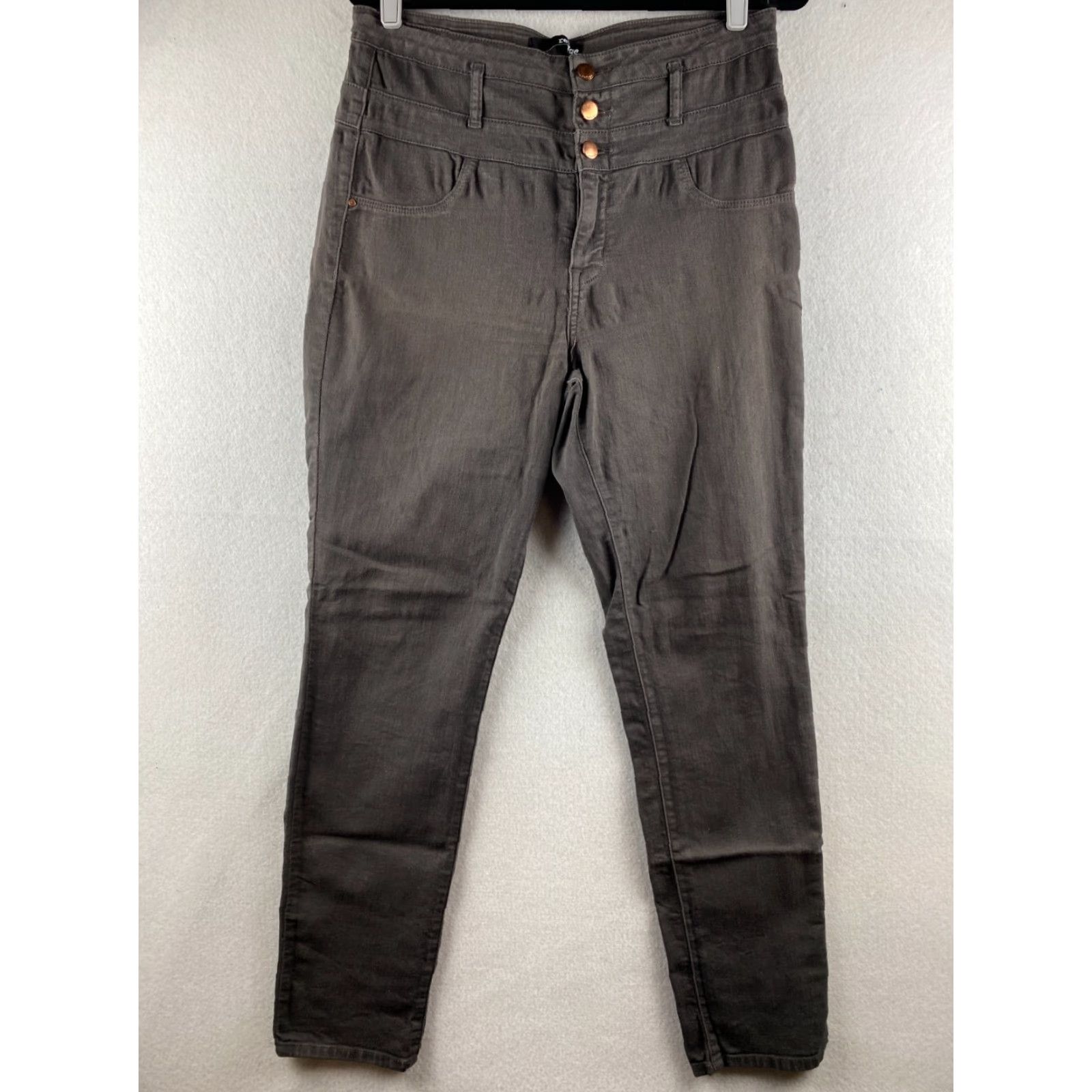 Vintage Refuge Jeans Womens 14 Gray Super Skinny High Rise Stretch Denim Tummy Control Dark Wash 3 Button Front Size 36" / US 14 / IT 50 - 2 Thumbnail