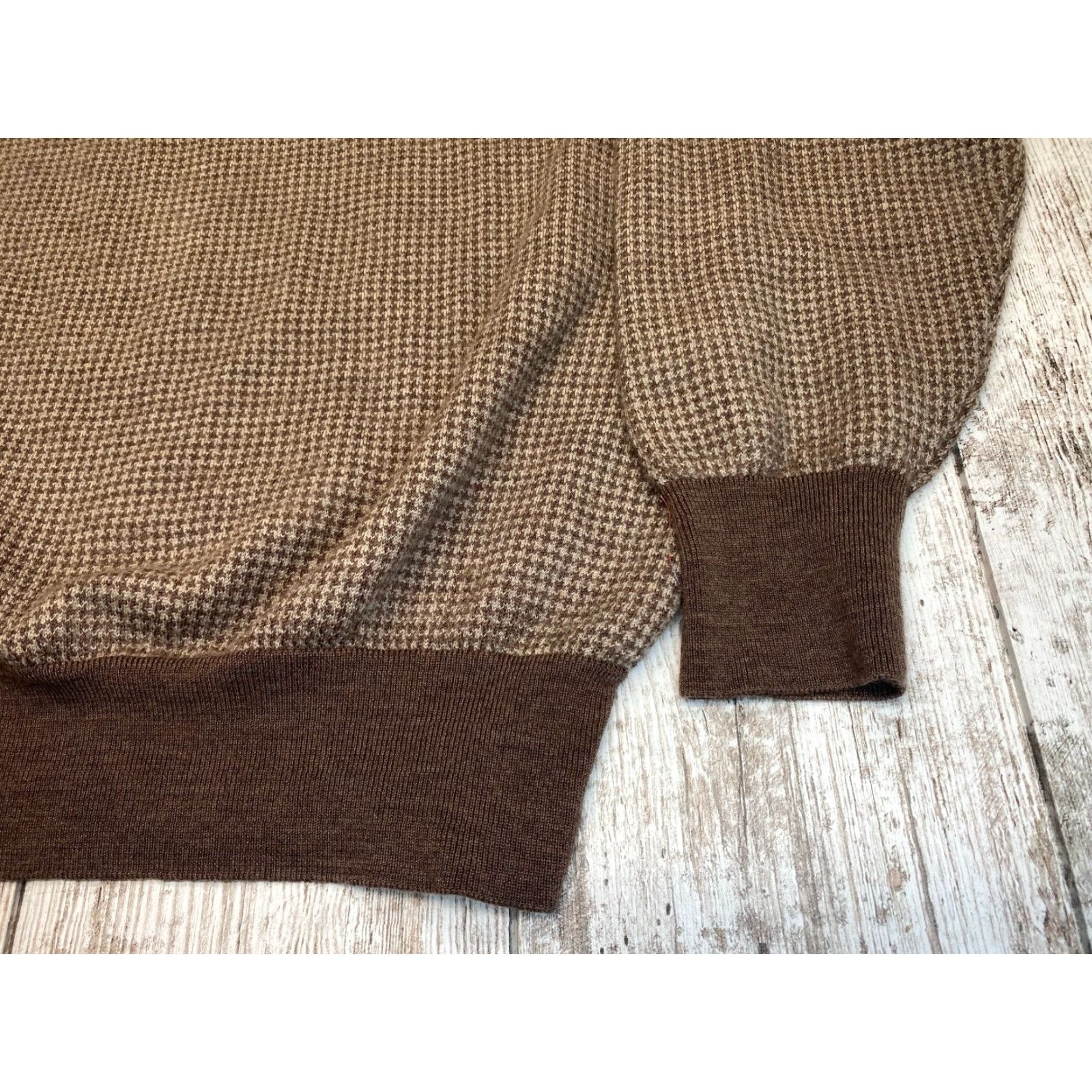 Orvis VINTAGE Orvis 1/4 Zip Sweater 100% Merino Wool Brown 2XL Men's Golf Houndstooth Size US XXL / EU 58 / 5 - 4 Thumbnail
