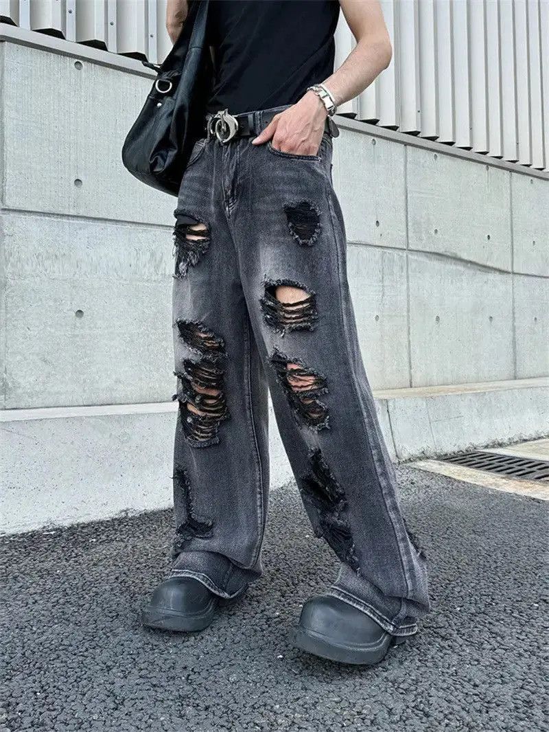 Japanese Brand Retro loose wide leg ripped jeans Size US 32 / EU 48 - 2 Thumbnail
