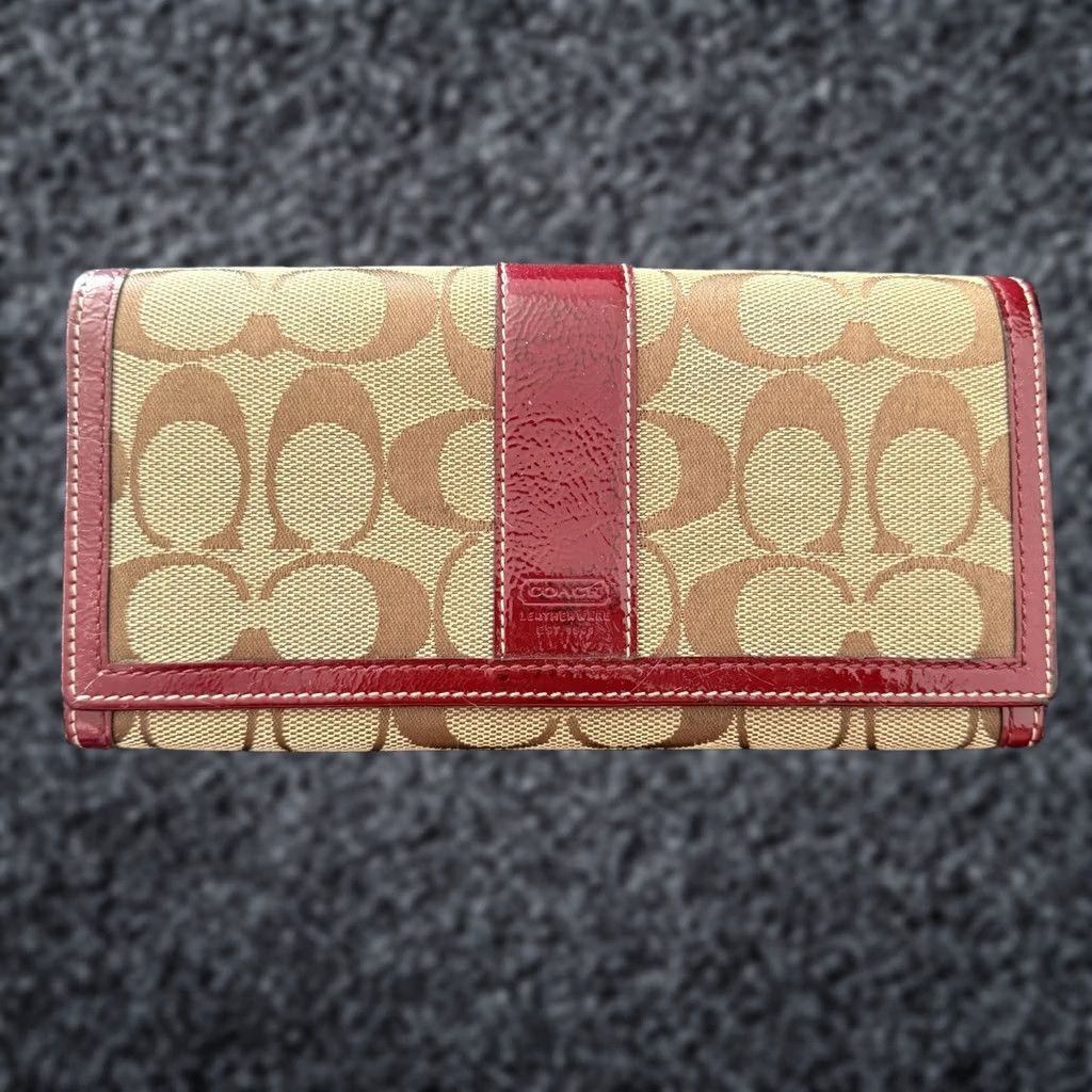 Coach Coach Wallet Checkbook Clutch Red Berry Khaki Mahogany Maroon Women Size ONE SIZE - 1 Thumbnail