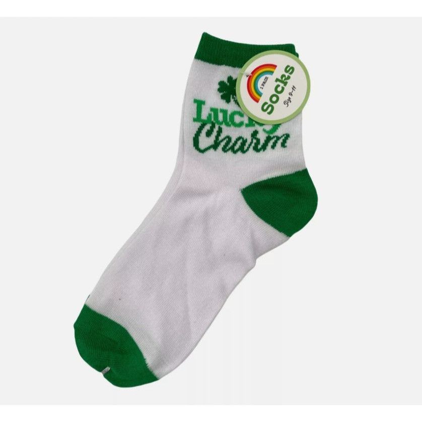 Other Lucky Charm Clover Ankle Socks White & Green Cotton Blend Un Size ONE SIZE - 2 Thumbnail