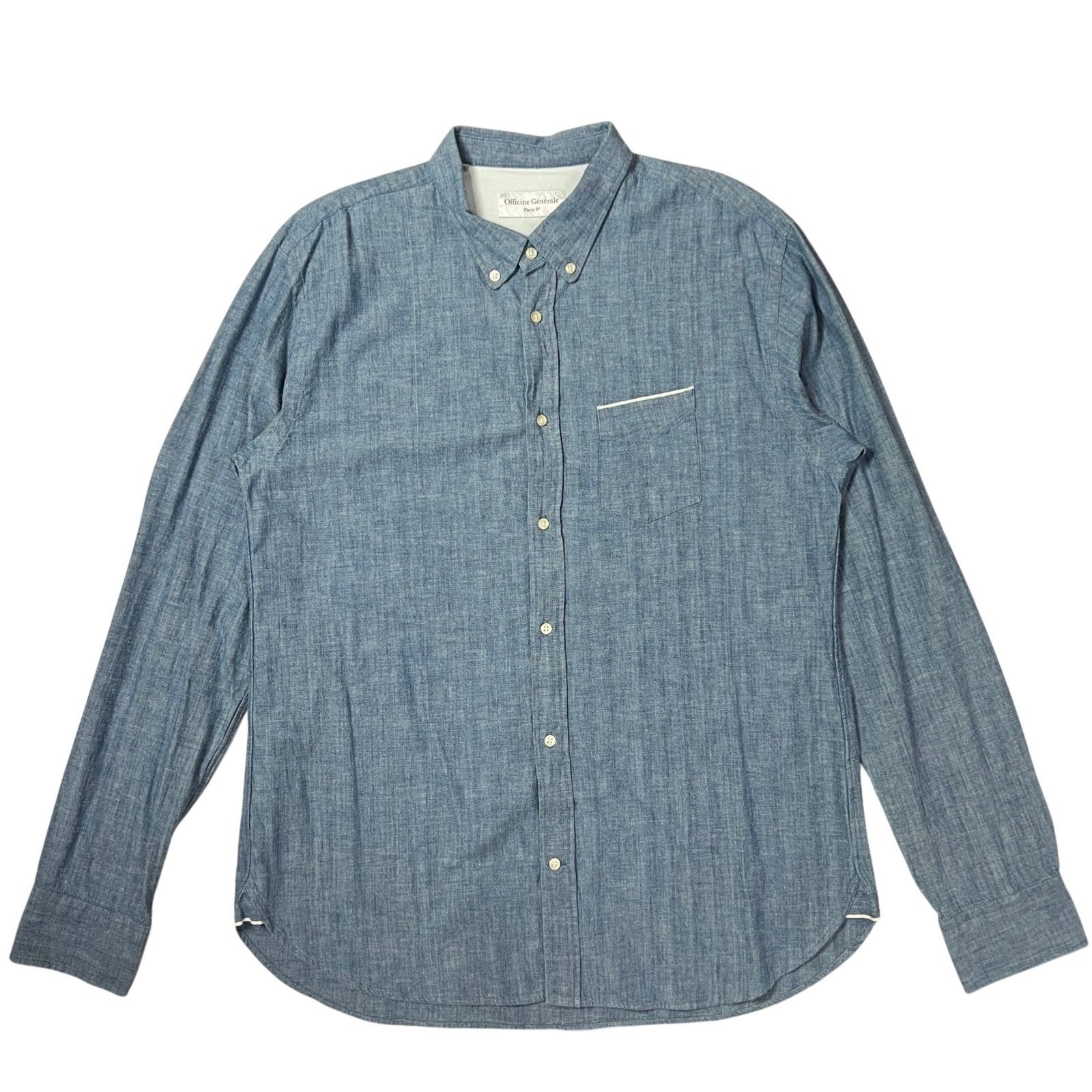 Officine Generale Officine Generale Chambray Shirt Mens XL Blue NWT Size US XL / EU 56 / 4 - 1 Thumbnail