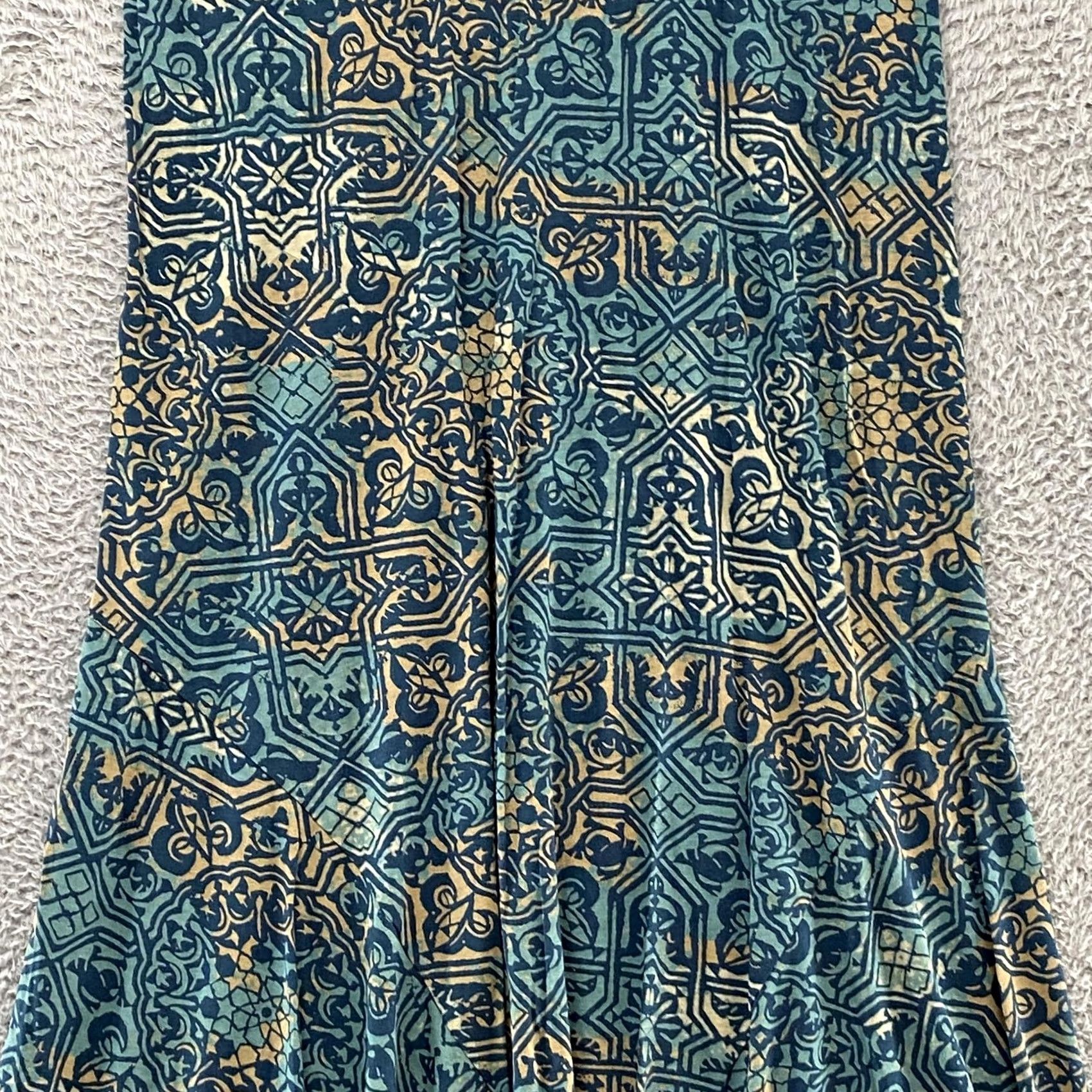 Vintage Peruvian Connection Maxi Dress Womens XL Blue Tile Stretch Jersey Mosaic Pima Size XL / US 12-14 / IT 48-50 - 3 Thumbnail