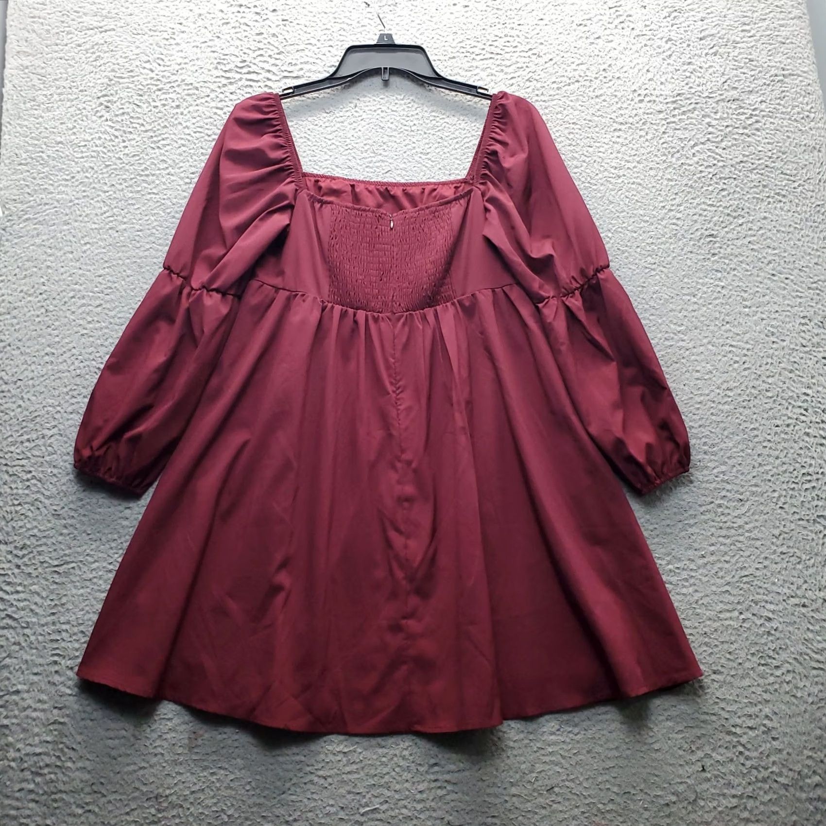 Vintage Exlura Dress Womens Medium Burgundy Balloon Sleeve Square Neck Smocked Back Zip - Womens Size M Burgundy Ballon Sleeve Square Neck Casual Dress Size M / US 6-8 / IT 42-44 - 2 Thumbnail