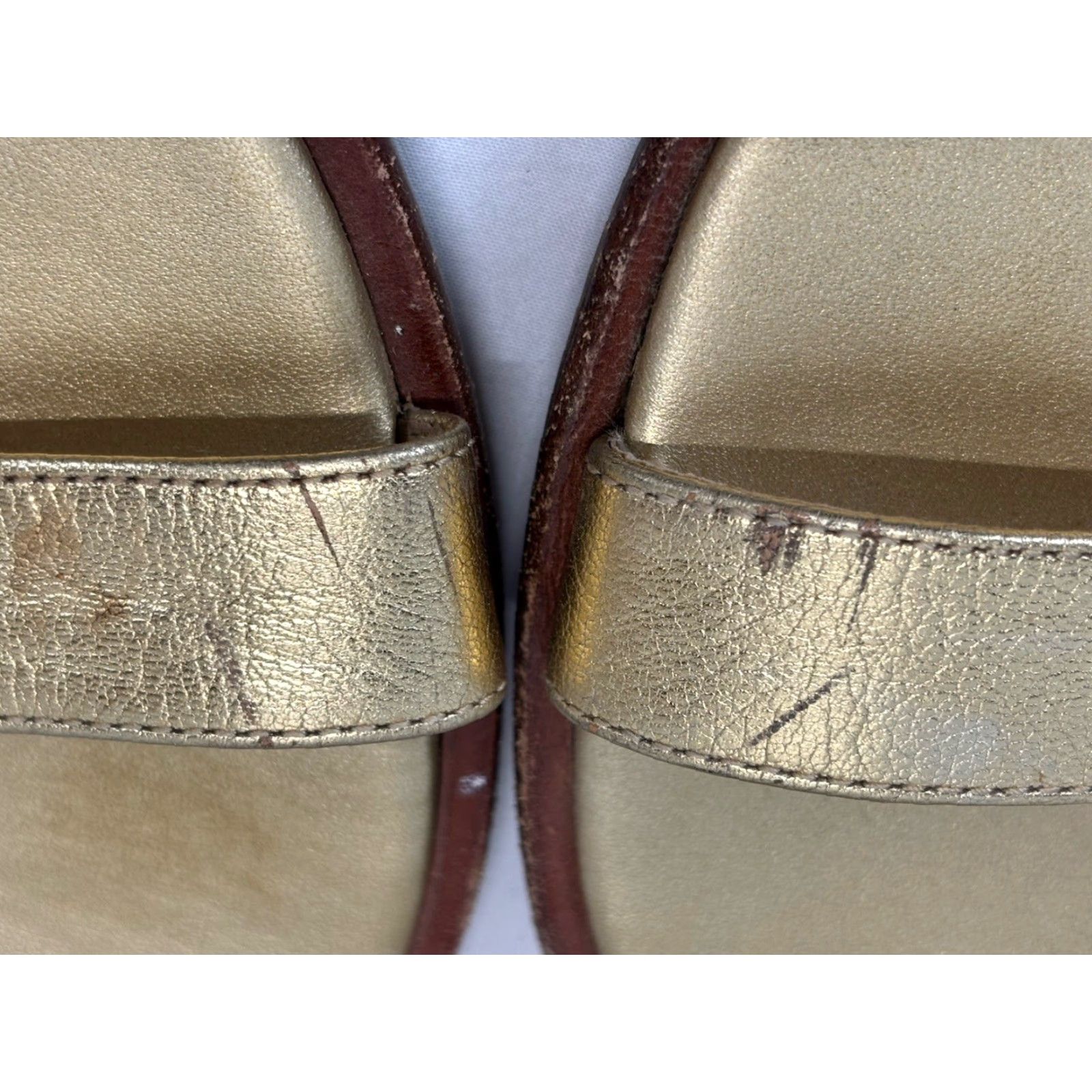 Banana Republic BANANA REPUBLIC Gold Leather Sandals Sz 9.5 Women’s Ankle Strap Flats Size US 10 / IT 40 - 7 Thumbnail