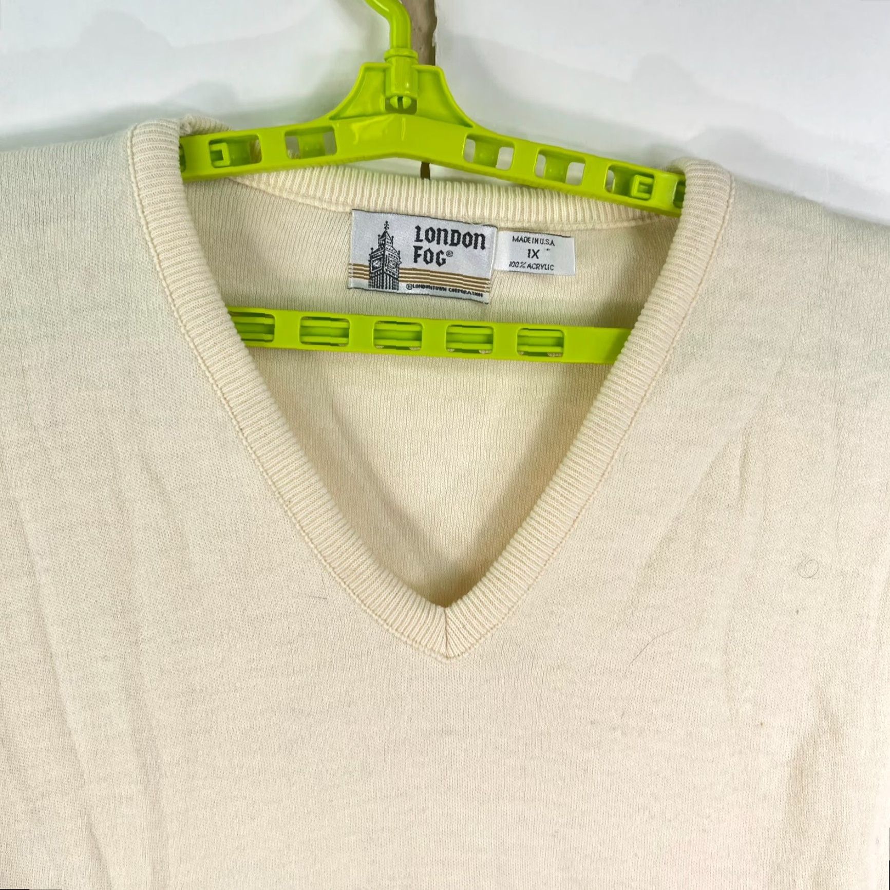 London Fog VINTAGE London Fog Pullover Sweater Mens V-Neck Ivory XL Ivory 90s Classic Men's Sweater Size US XL / EU 56 / 4 - 2 Thumbnail
