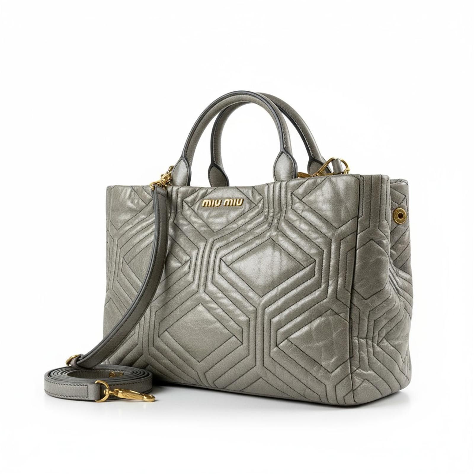 Miu Miu Miu Miu - Quilted Leather Handbag Grey Size ONE SIZE - 1 Thumbnail