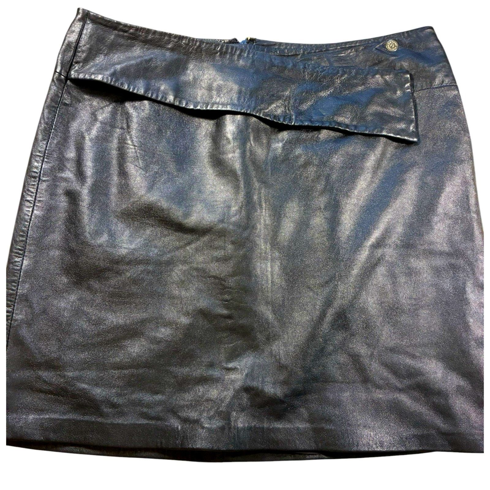 I.N.C VTG Black Leather Mini Skirt Buckle Belt 80s Retro Sexy 12 Size 34" / US 12 / IT 48 - 8 Thumbnail