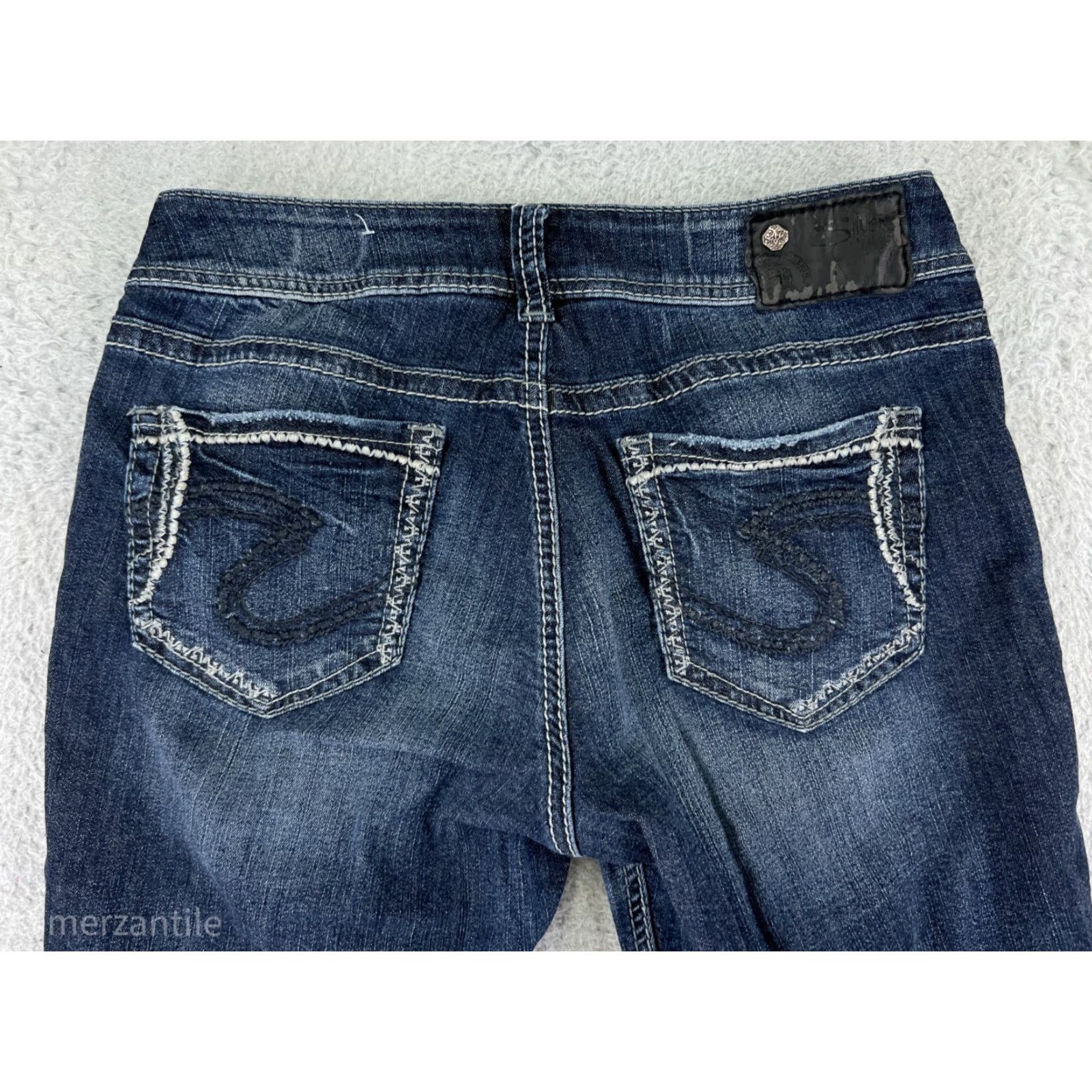 Silver Jeans Co. VINTAGE Silver Jeans Pants Womens 29 Denim Capri Blue Cotton Embroidered Logo 5-Pocket Inseam 24 Machine Washable Regular Stretch Size 29" - 3 Thumbnail