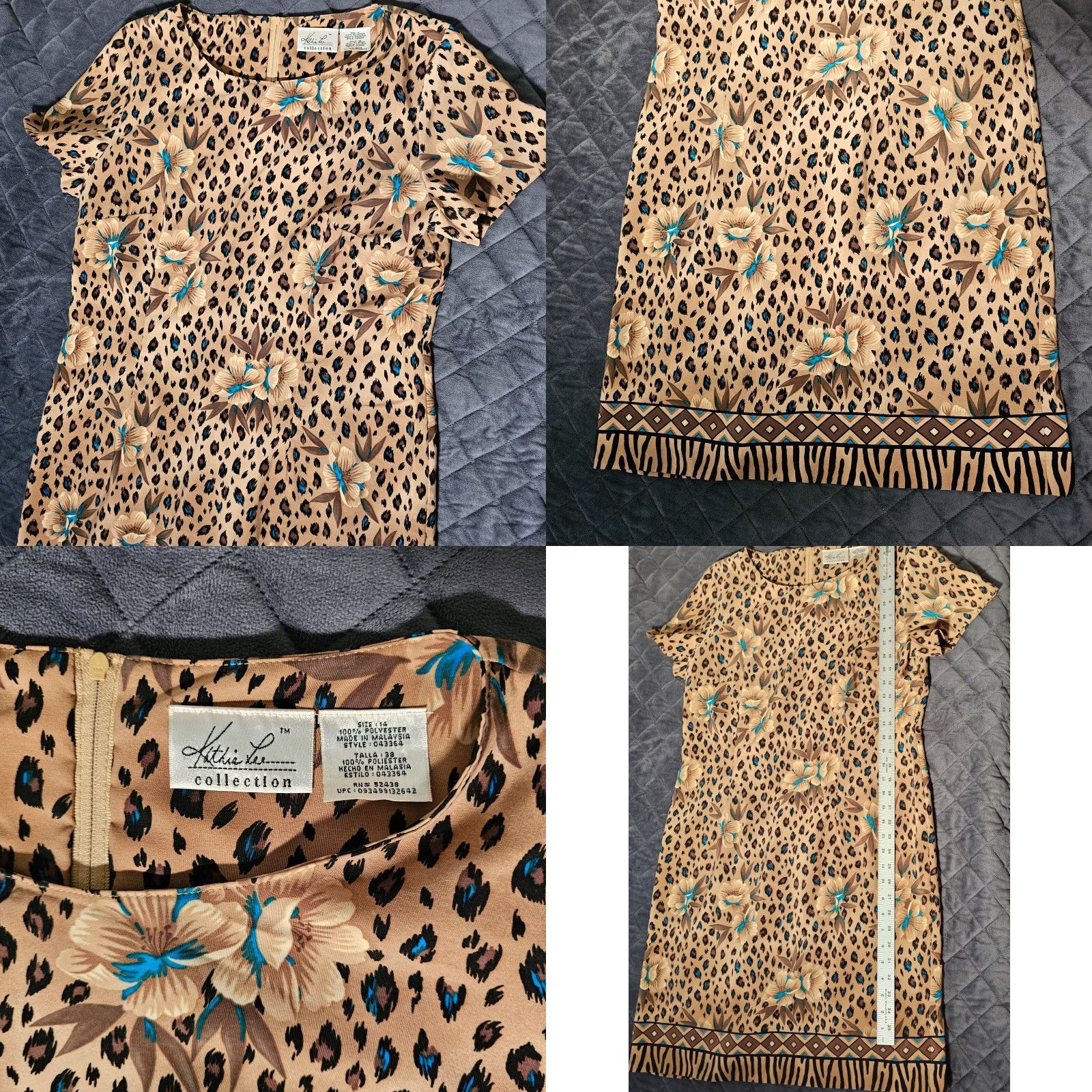Lee VINTAGE Kathie Lee Dress Shirt Women Regular Long Leopard A-Line 14 Brown Size XL / US 12-14 / IT 48-50 - 8 Thumbnail