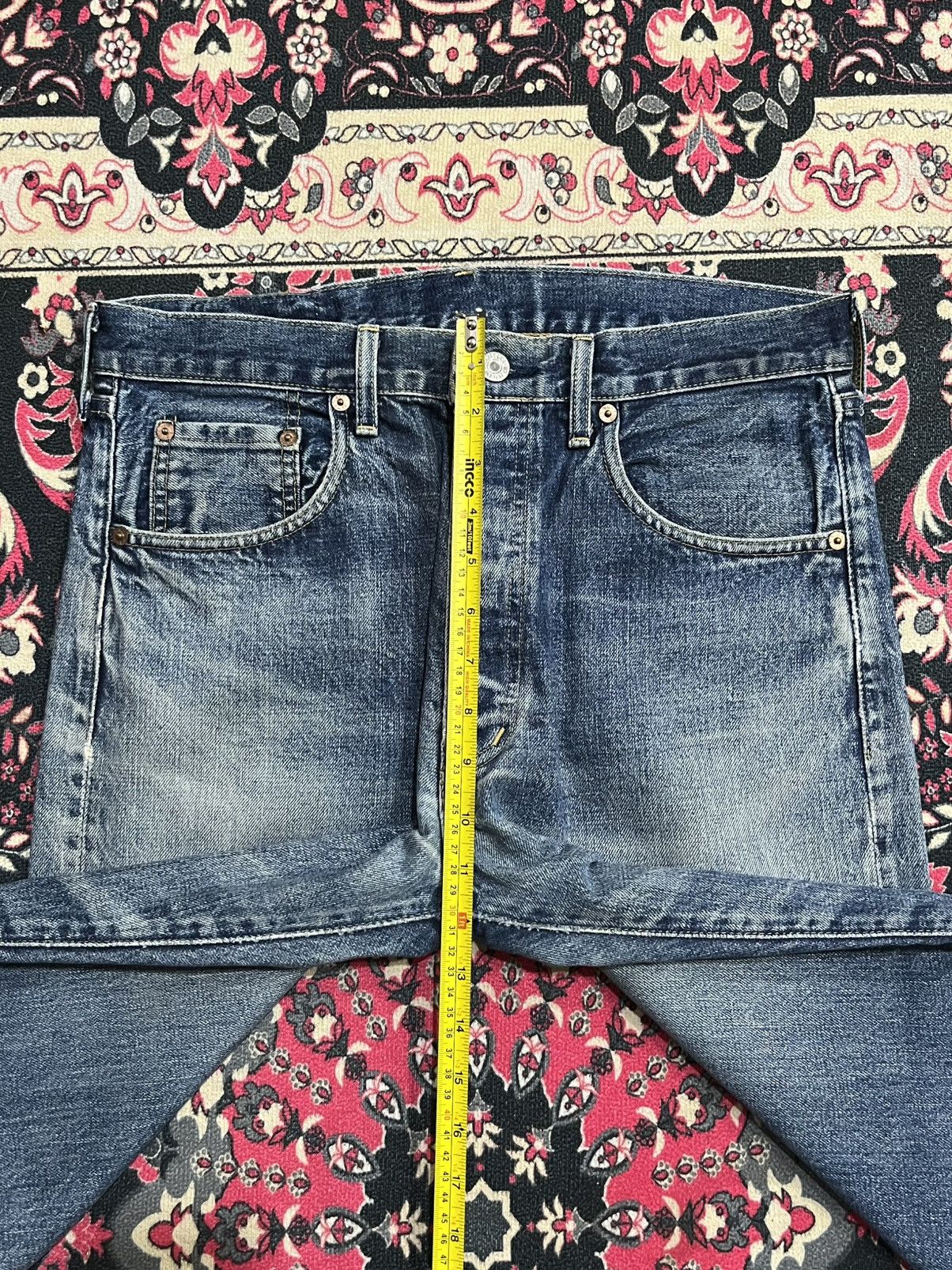 Levi's Levi’s 503BXX Big E Dark Blue Faded Distressed Selvedge Jean Size US 33 - 18 Thumbnail