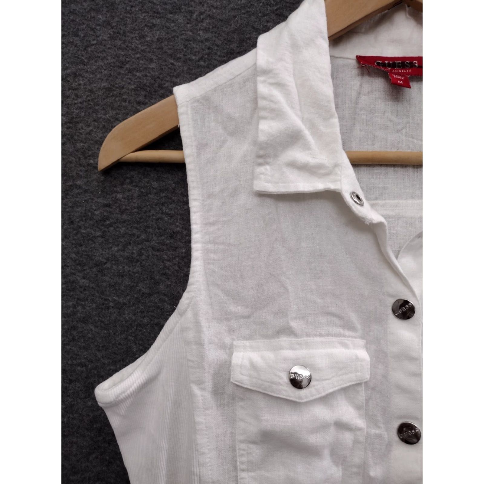 Guess Guess Shirt Dress Women's White Linen Belted Logo Buttons Collared Button Down Size M Size M / US 6-8 / IT 42-44 - 6 Thumbnail