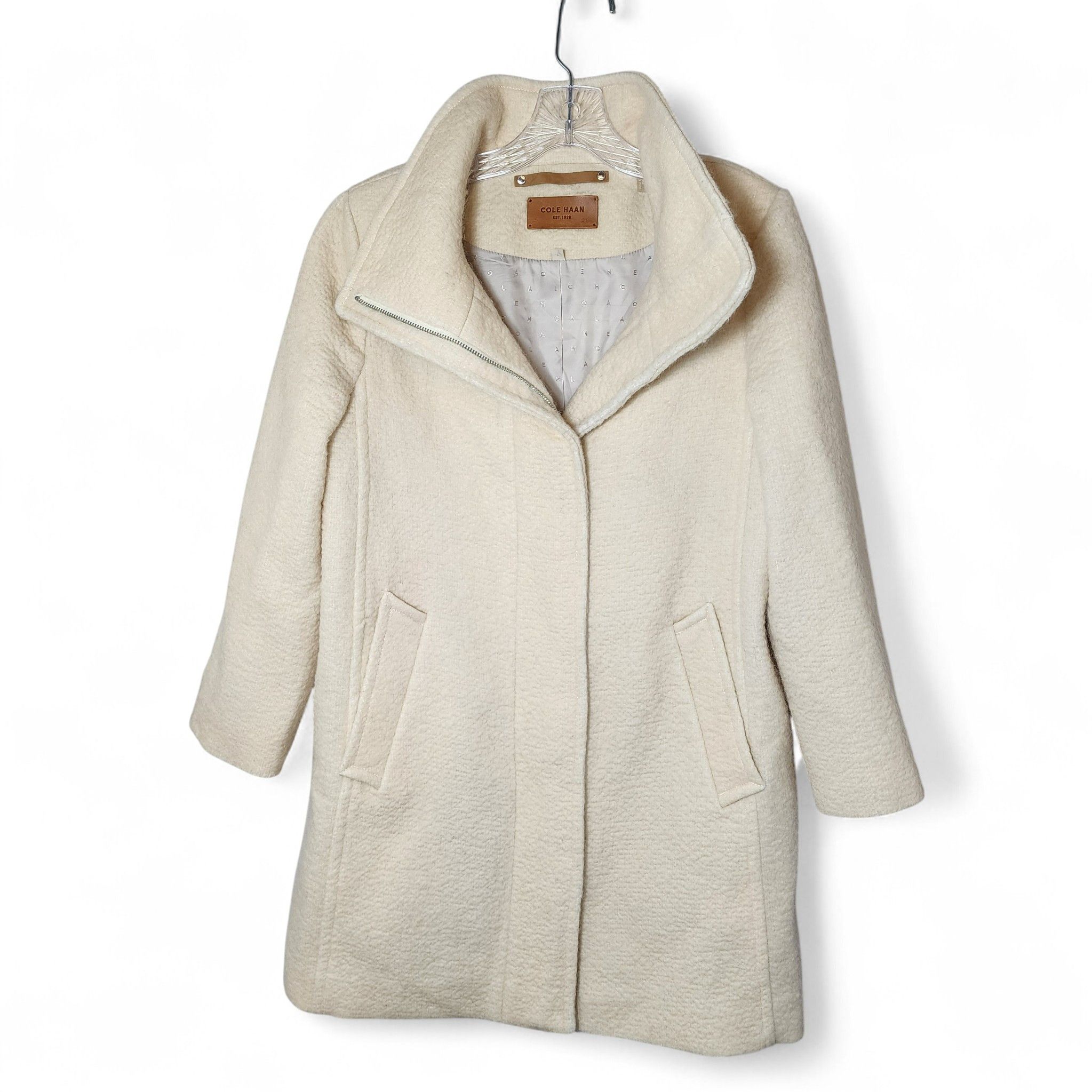 Cole Haan Ivory Alpaca Blend Jacket | Lined Winter Outerwear Size S / US 4 / IT 40 - 1 Thumbnail