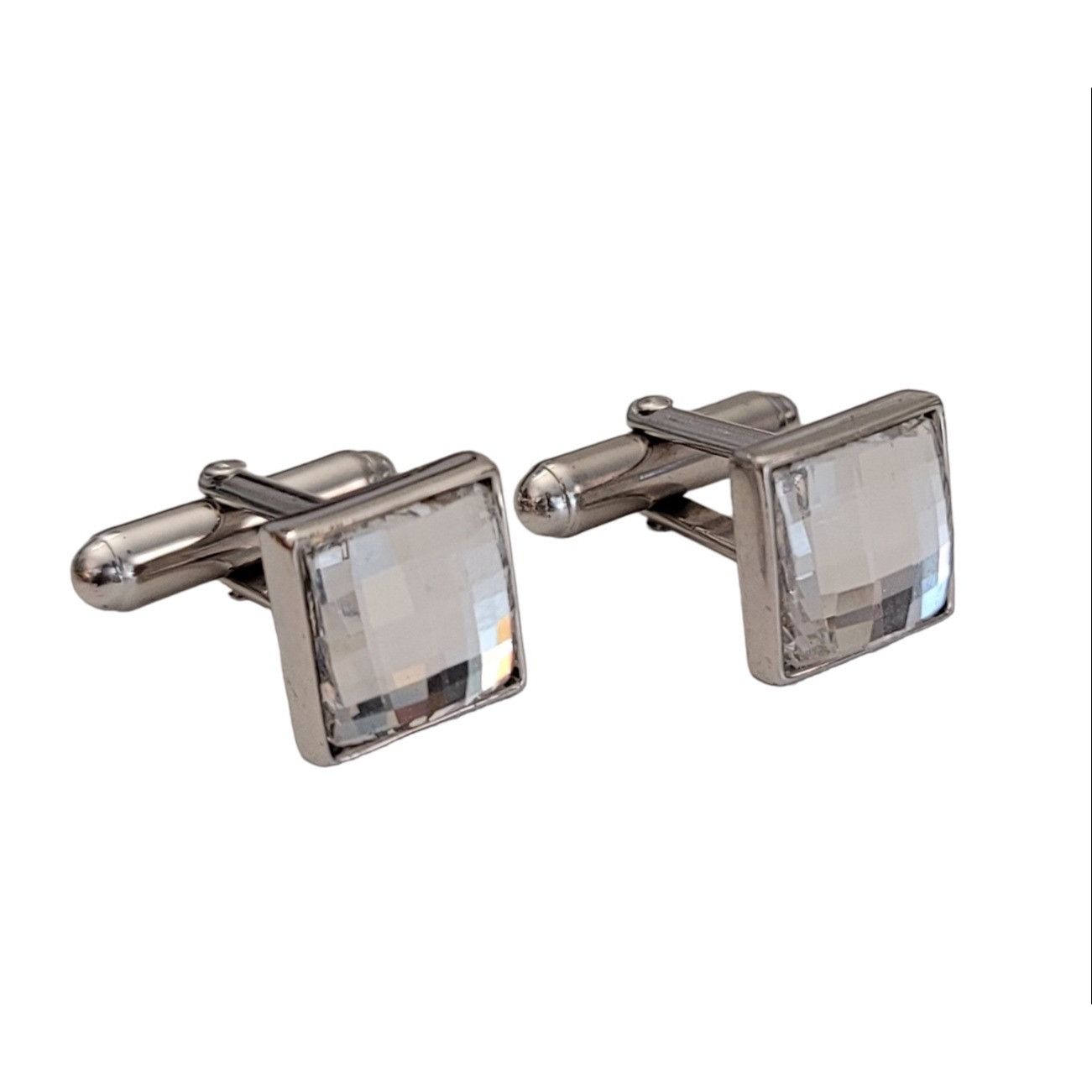 Swarovski Swarovski Swan Logo Silver-Tone Square Faceted Clear Crystal Size ONE SIZE - 1 Thumbnail