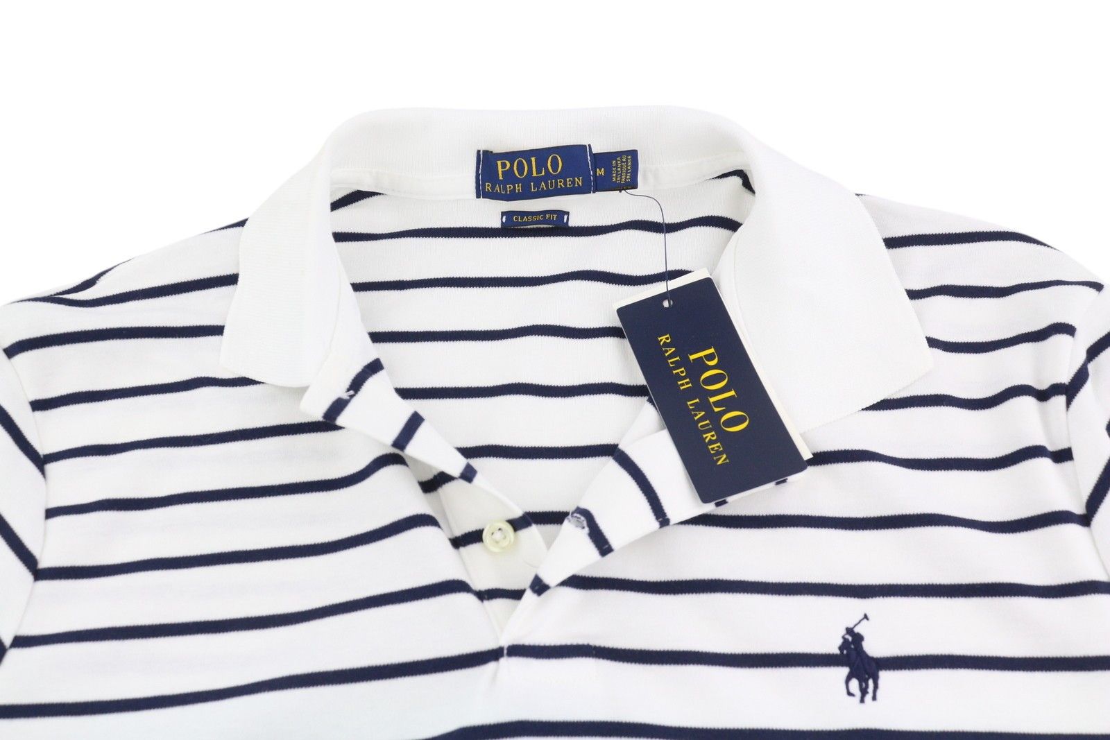 Polo Ralph Lauren CLASSIC FIT M White Short Sleeve Striped Polo Neck 84554 Size US M / EU 48-50 / 2 - 4 Thumbnail