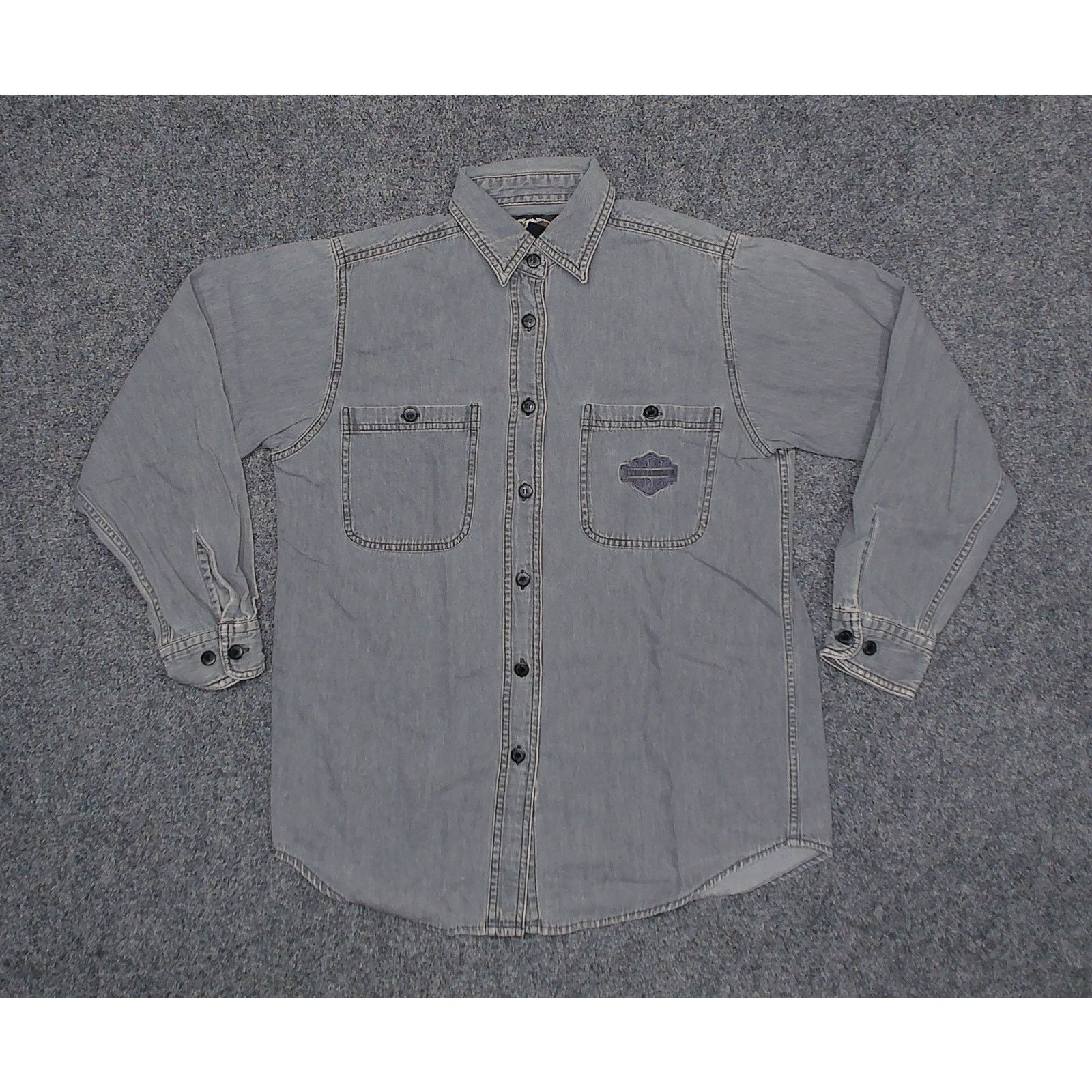 Harley Davidson Harley Davidson VTG Y2K Embroidered Gray Oversized Button Up Size M / US 6-8 / IT 42-44 - 3 Thumbnail