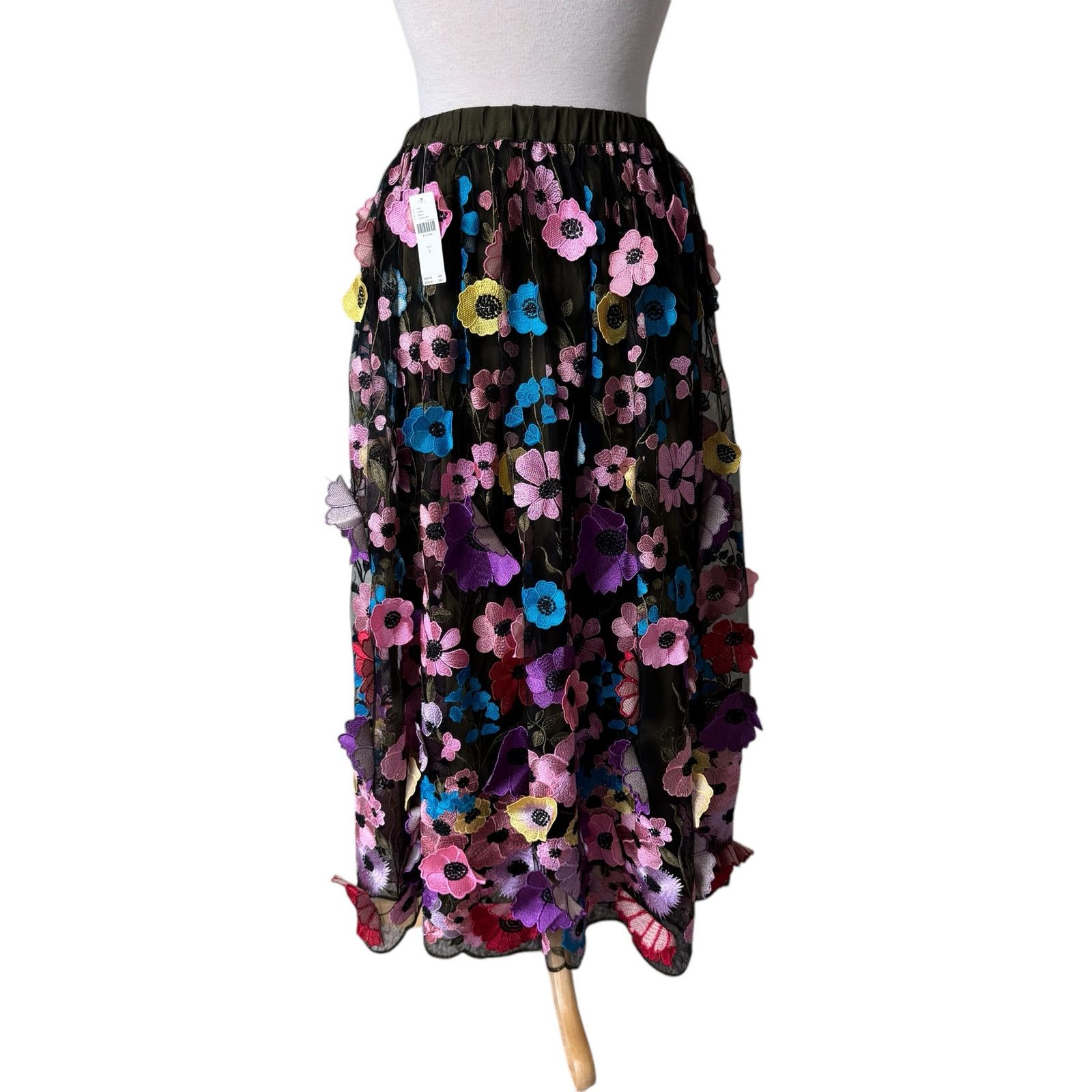 Anthropologie ANTHROPOLOGIE Maeve Floral Appliqué Pull On Midi Skirt Size 26" / US 2 / IT 38 - 6 Thumbnail