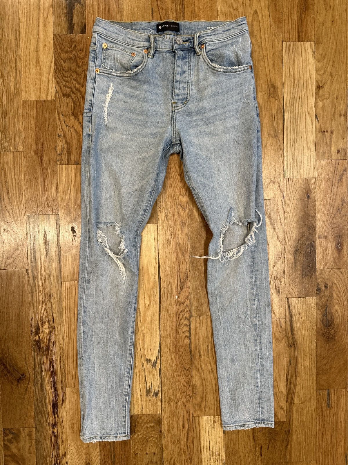 Purple Brand Purple Brand Blue Knee Rip Denim Jeans Sz 31 | Grailed