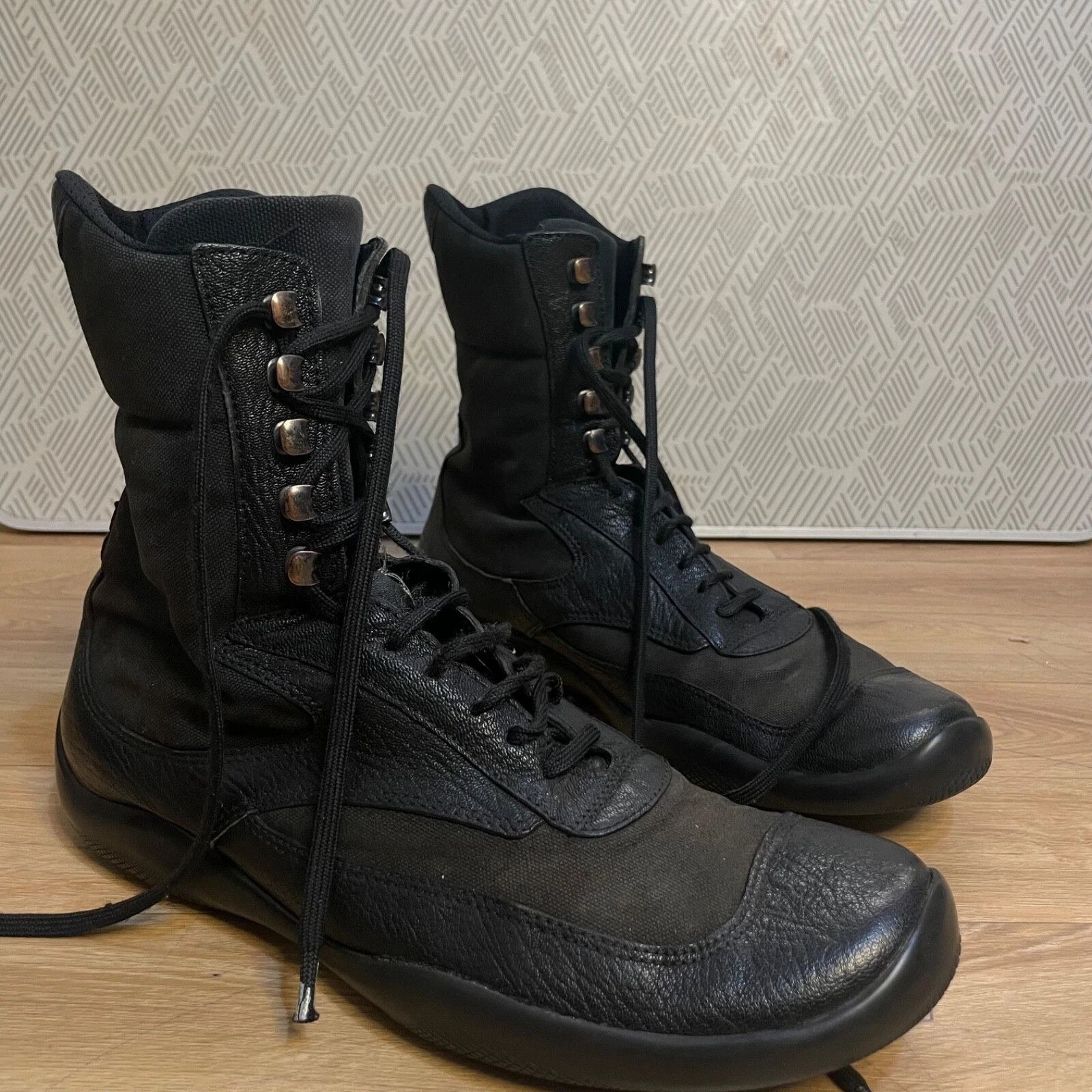 Prada PRADA BOXING Boots High Top Cup Motorcycle black leather Size US 12 / EU 45 - 1 Thumbnail