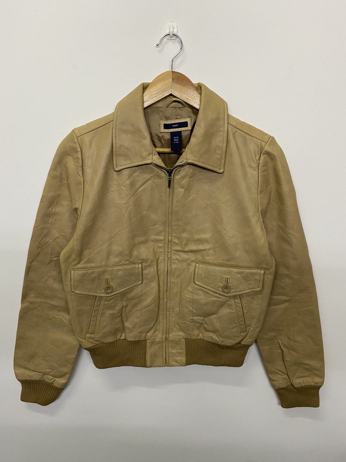Gap Y2K Vintage GAP Beige Cow Leather Zip Jacket | Grailed