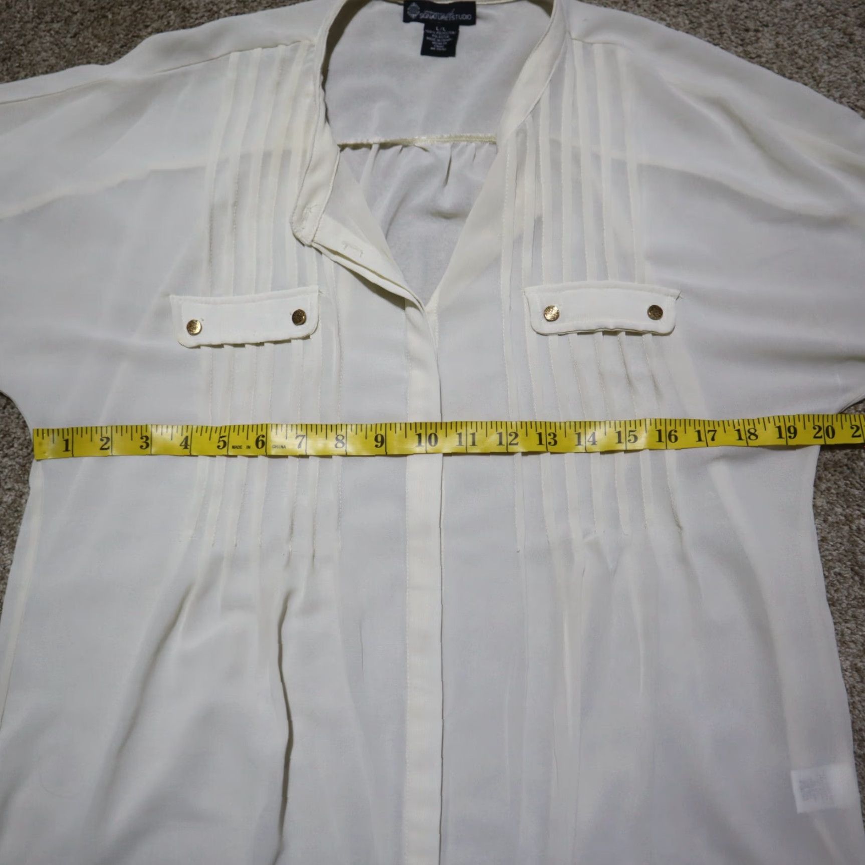 Vintage Signature Studio Shirt Adult Womens L Ivory Sheer 100% Cotton Short Sleeve Button-Up Solid Country Size L / US 10 / IT 46 - 6 Thumbnail