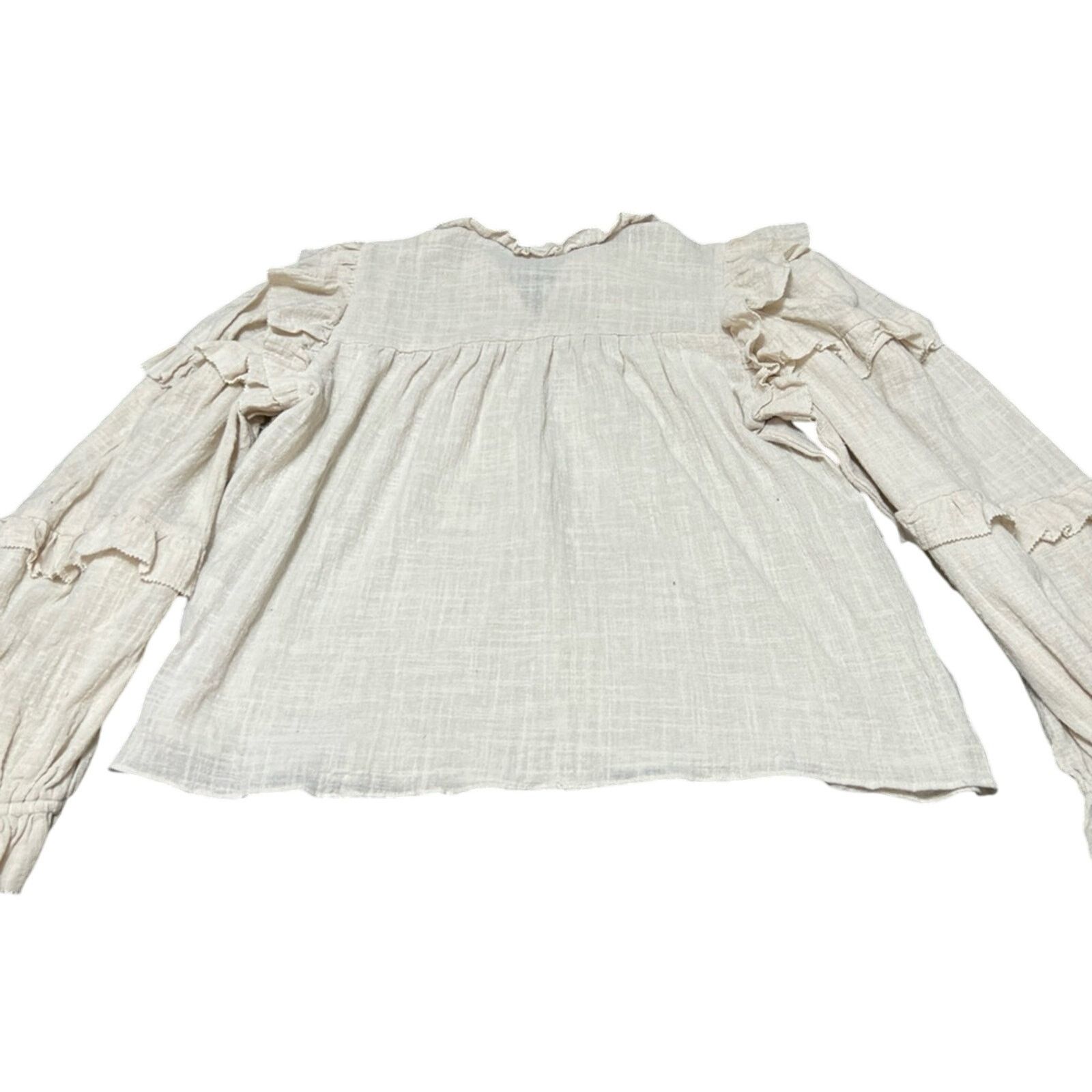 Other Olivaceous Cream Boho Peasant Flowy Blend 3/4 Sleeve Blouse Size M / US 6-8 / IT 42-44 - 2 Thumbnail