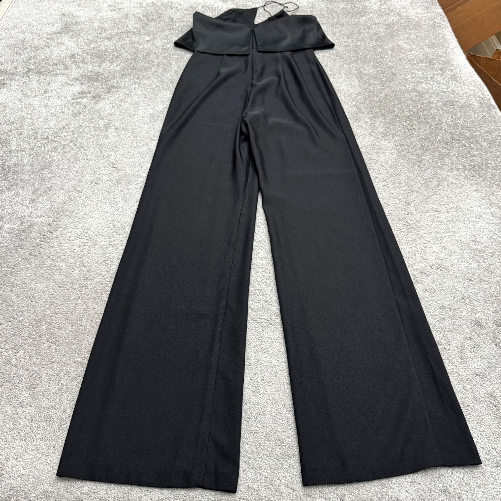 Vintage AQ AQ Black Jumpsuit Womens 6 Long Wide Leg Asymmetrical Sleeve Draped Size 28" / US 6 / IT 42 - 2 Thumbnail