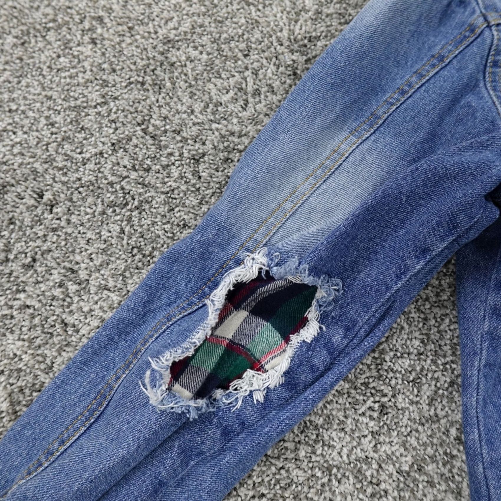 Denime Amethyst Jacket Womens M Blue Denim Faded Distressed Patchwork Biker Shirt Size 32" / US 10 / IT 46 - 7 Thumbnail