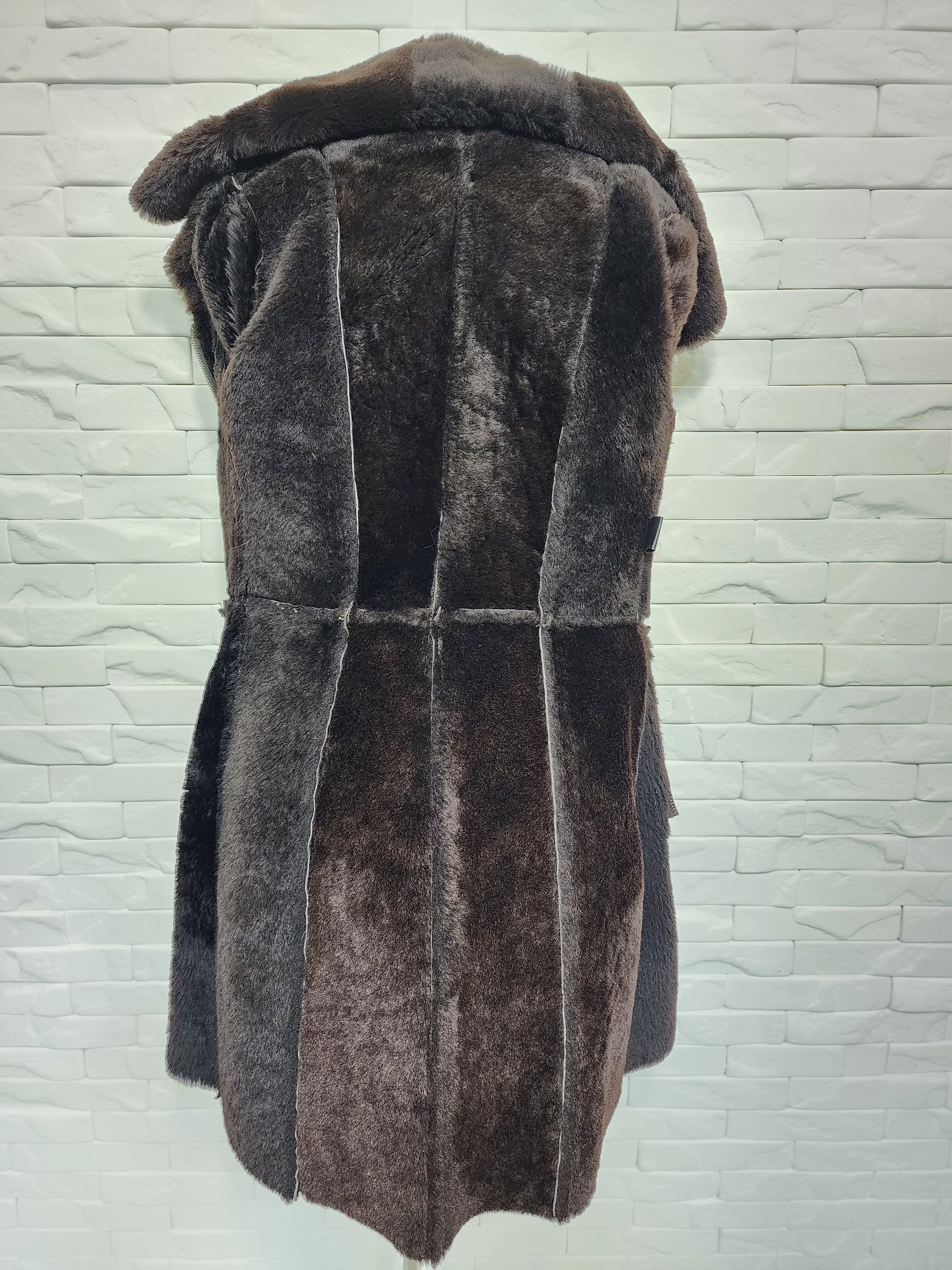 Genuine Leather Brown Sheepskin Coat: Genuine Fur Hood, Metal Zipper. Size S / US 4 / IT 40 - 10 Thumbnail