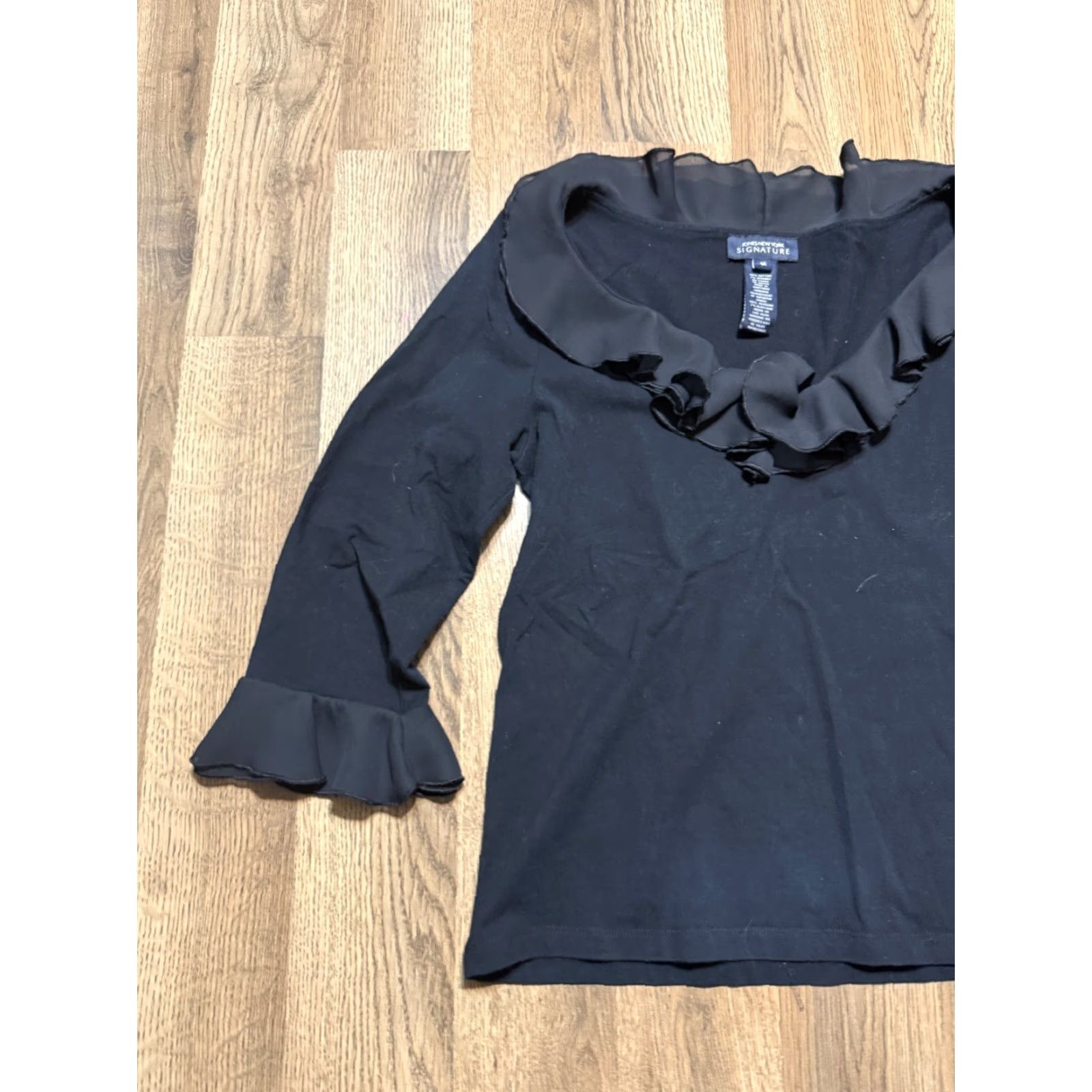 Jones New York Jones New York Signature Blouse Women's Medium Black Ruffle V-Neck Casual Modern Basic Shirt Womens Size M / US 6-8 / IT 42-44 - 3 Thumbnail