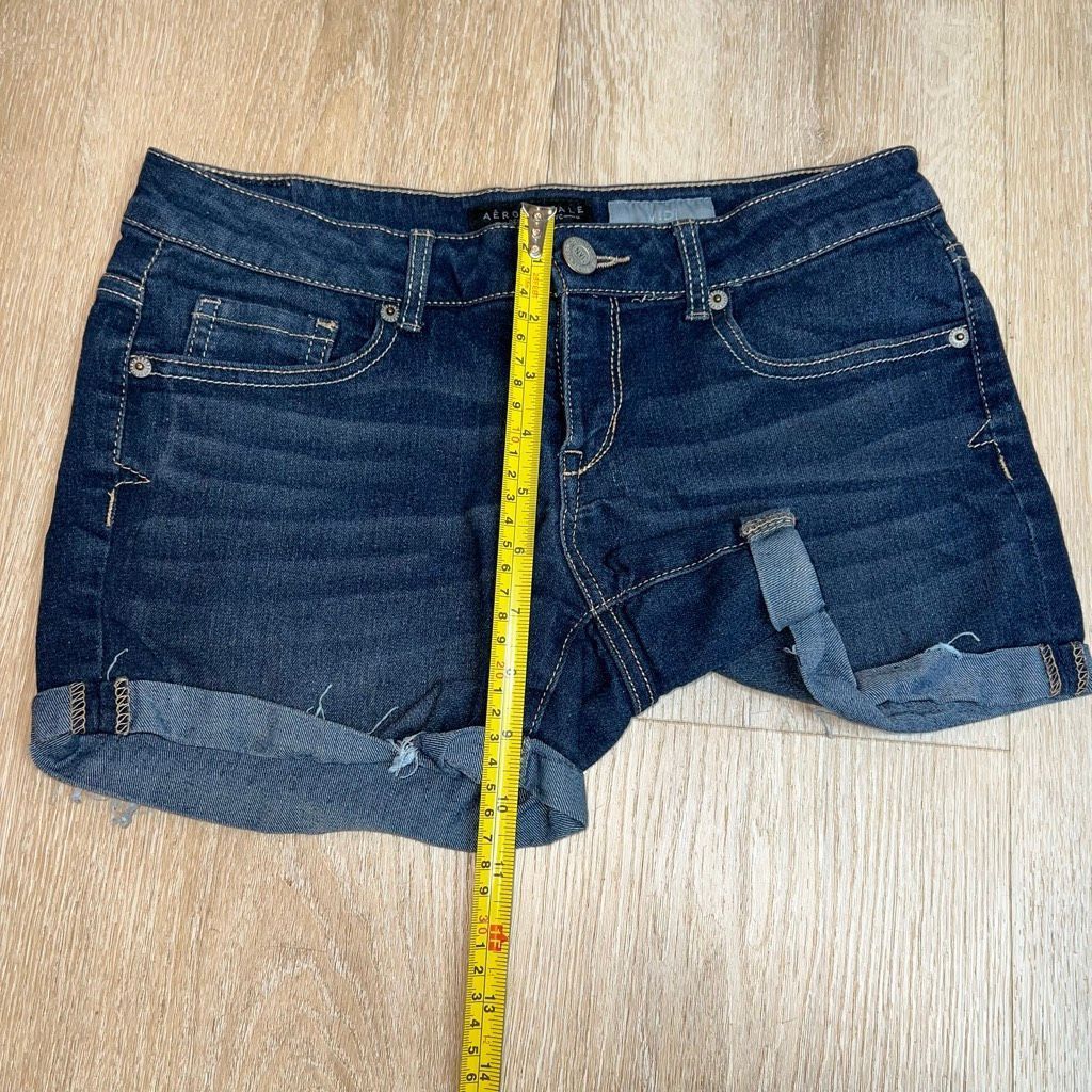 Aeropostale Aeropostale Midi Dark Whiskered Wash Denim Cuffed Shorts Con Size 27" / US 4 / IT 40 - 3 Thumbnail