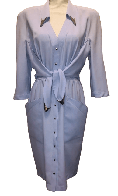 Thierry Mugler Silver Metal embellishment pale blue dress Size L / US 10 / IT 46 - 1 Thumbnail