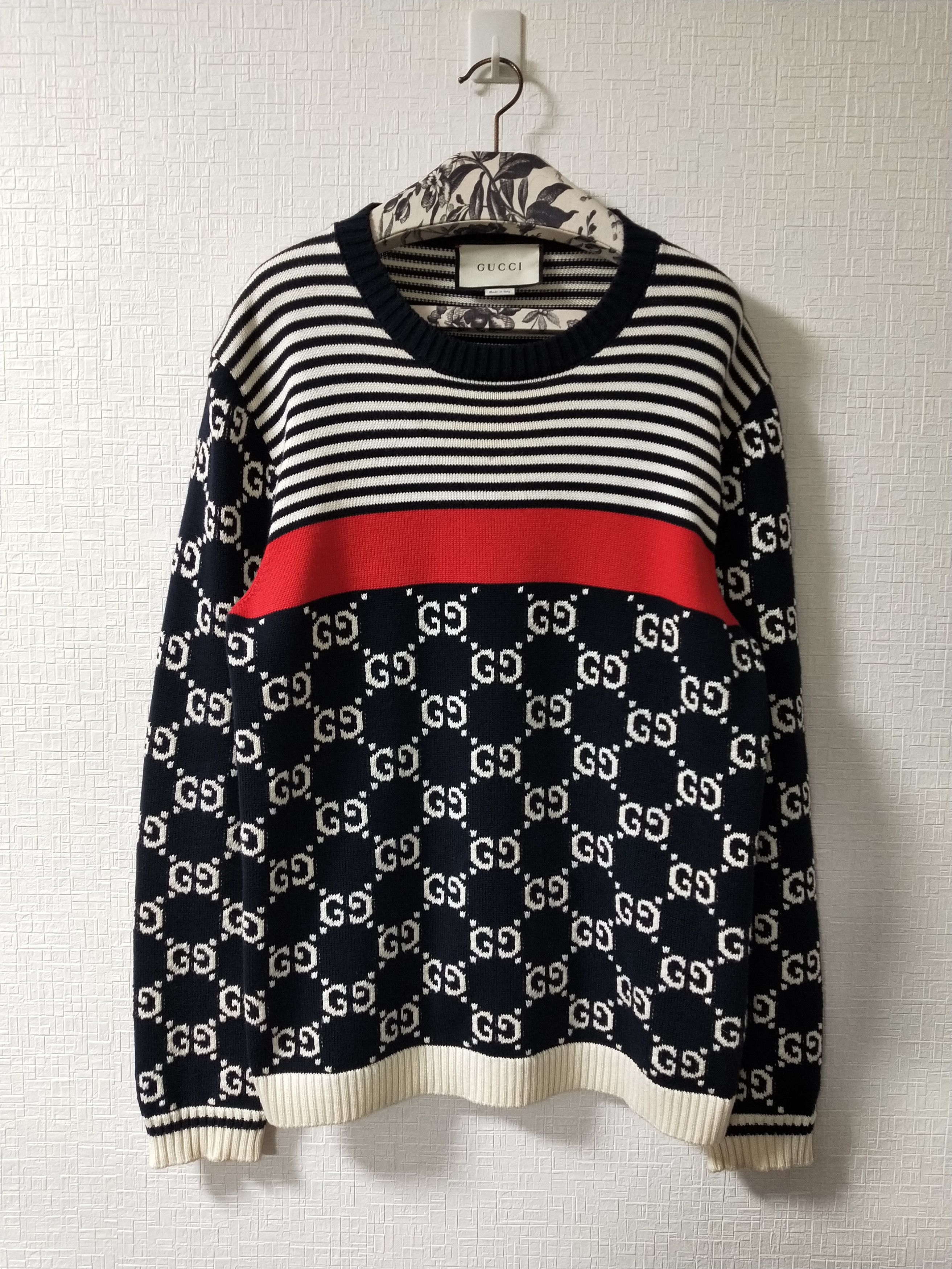 image of Gucci Gg Stripe Monogram Sweater in Navy White, Men's (Size XL)