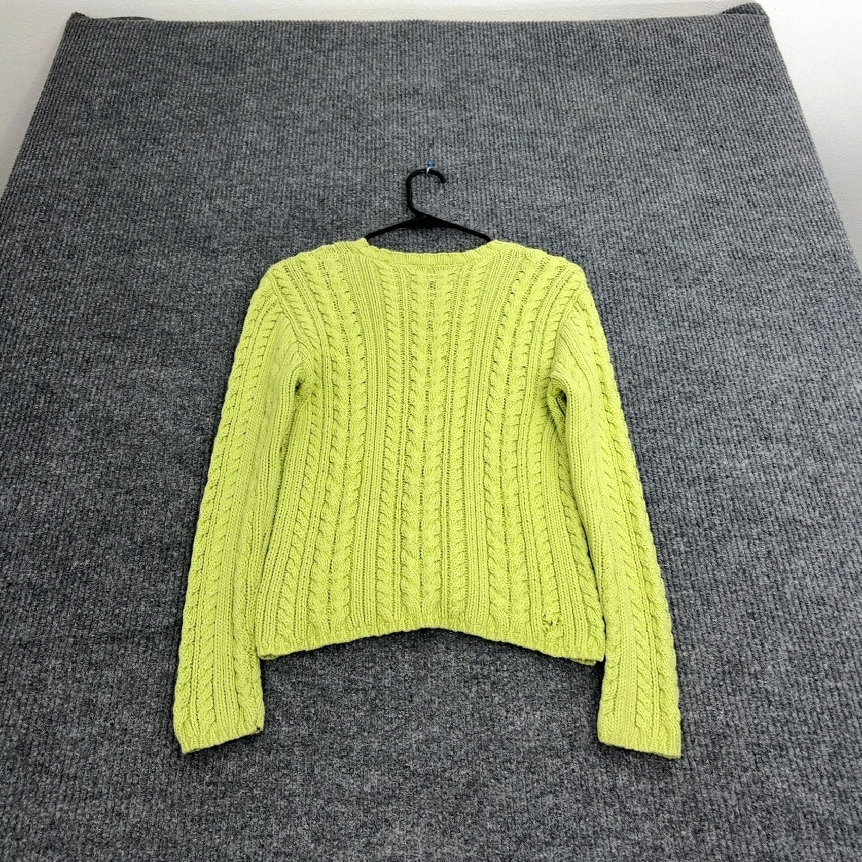 J.Crew J.CREW Sweater Womens S Lime Green 100% Cotton Cable-Knit V-Neck Classic Pullover Long Sleeve Size S / US 4 / IT 40 - 5 Thumbnail