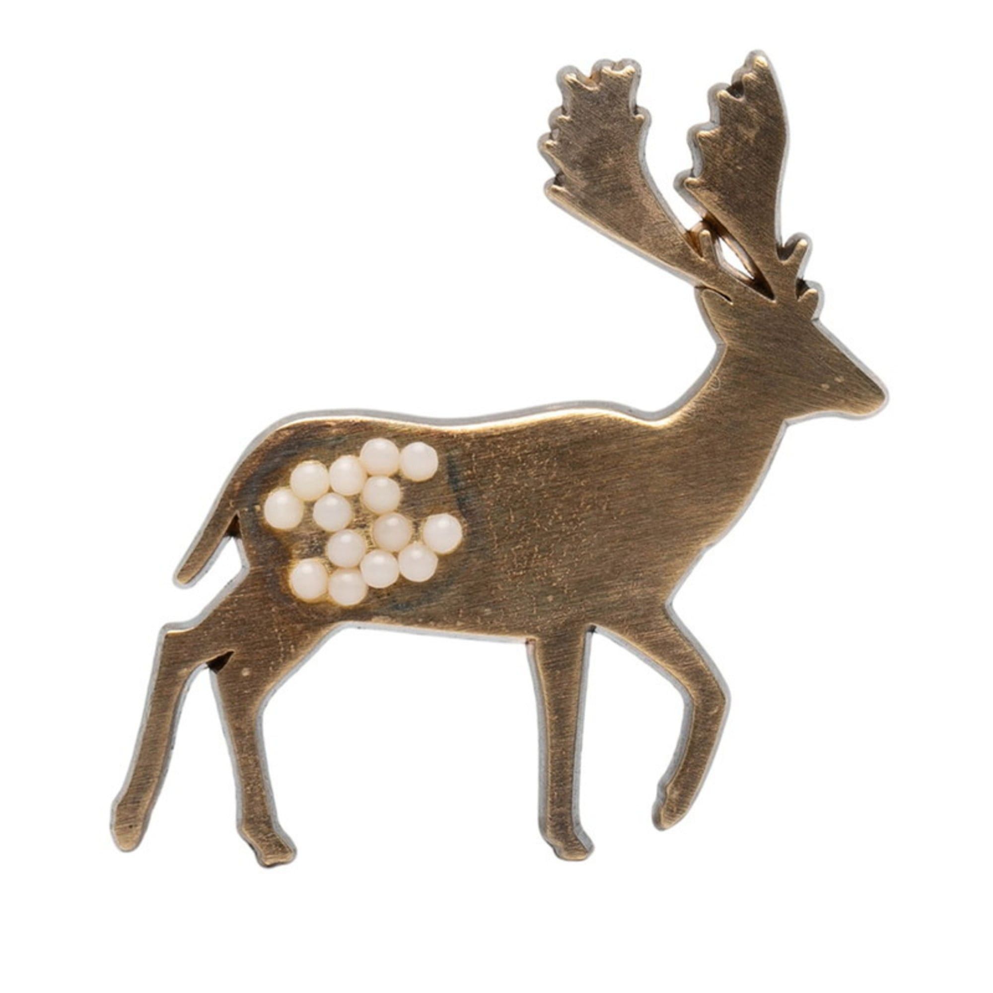 Chanel Chanel Coco Mark Reindeer Brooch, Gold Plated with Faux Pearls, Women's Size ONE SIZE - 1 Thumbnail