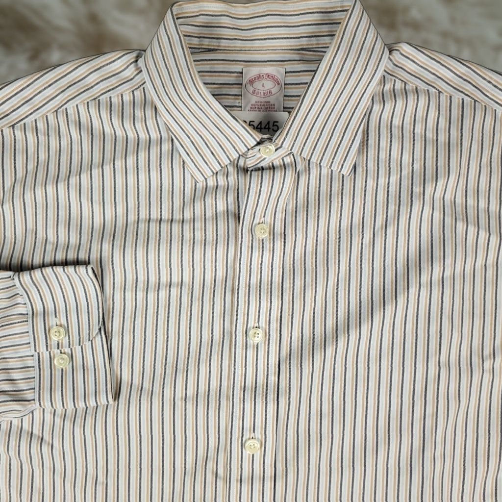 Brooks Brothers Brooks Brothers Shirt Large Blue Beige Striped Button Up Long Sleeve Casual Mens Size US L / EU 52-54 / 3 - 1 Thumbnail