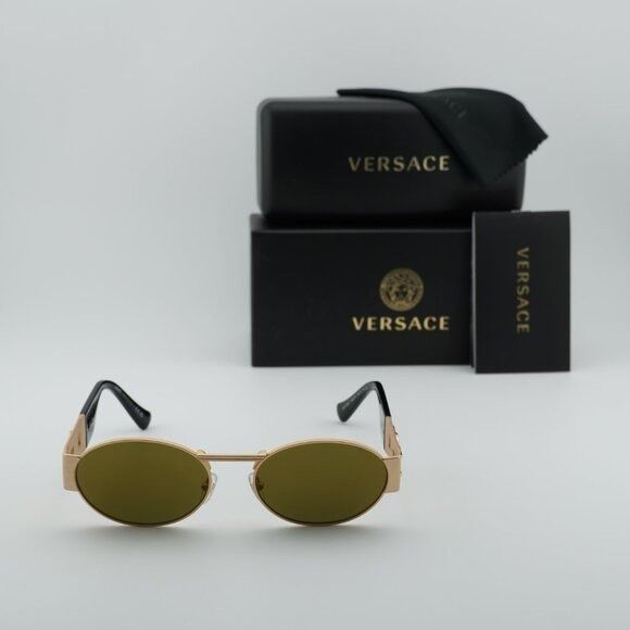 Versace Versace VE2264 10025A Sunglasses Gold Oval Frame, Brown Size ONE SIZE - 10 Thumbnail