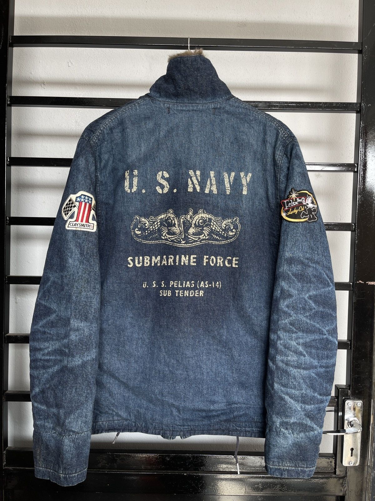 image of The Real Mccoys x Toys Mccoy Aw2014 N-1 Deck Jacket Denim Submarine Force in Blue (Size Medium)