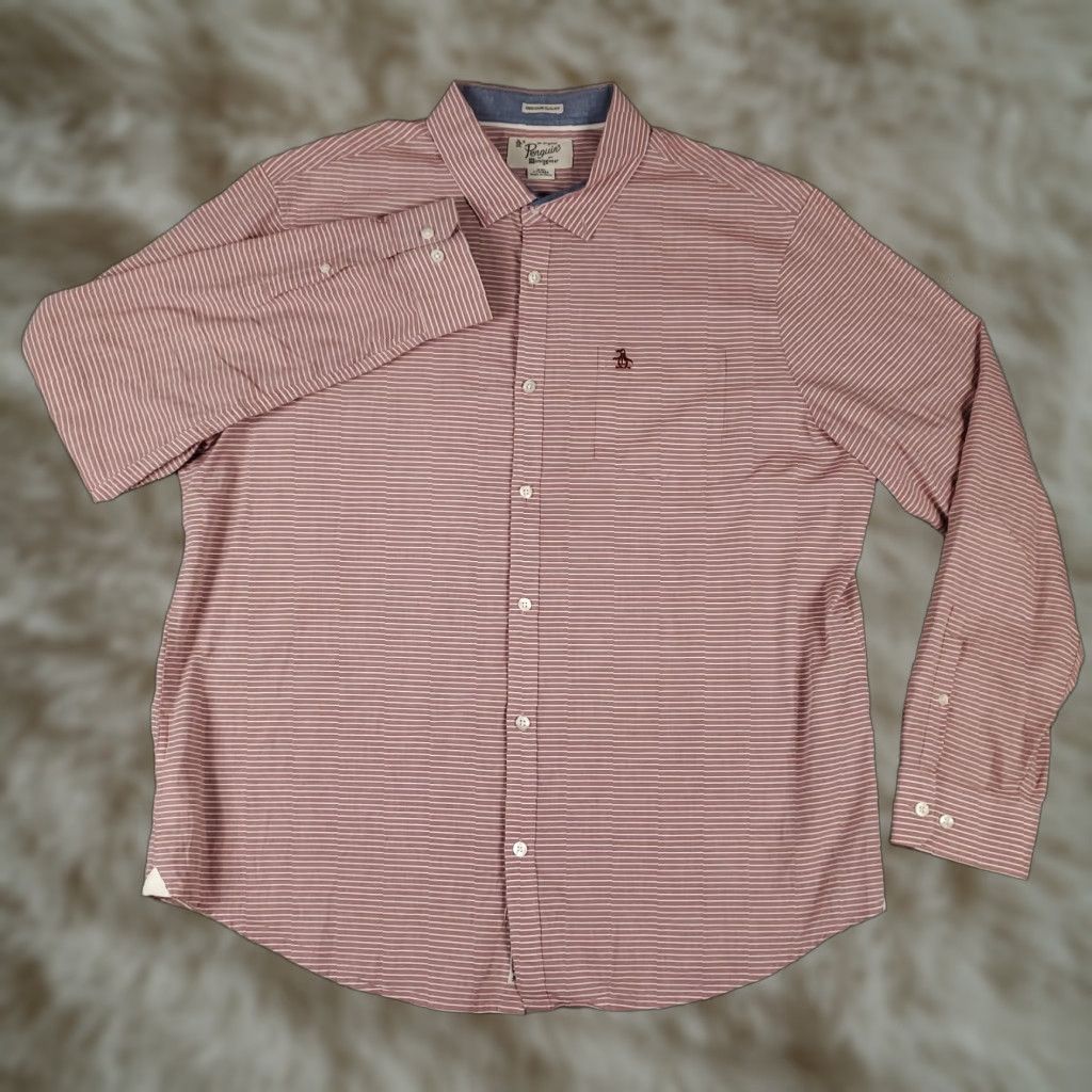 Original Penguin Original Penguin Shirt Mens 2XL Red Striped Button-Up Long Sleeve Casual Business Formal Workwear Button-Up Pocket Logo Cotton Woven Size US XXL / EU 58 / 5 - 1 Thumbnail