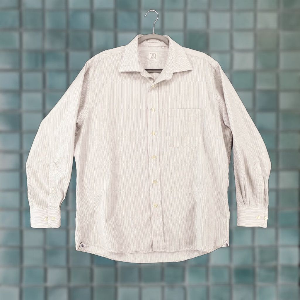 Peter Millar Peter Millar Shirt Mens 16.5 Reg Long Sleeve Button Up Gray White Striped Size US XL / EU 56 / 4 - 1 Thumbnail