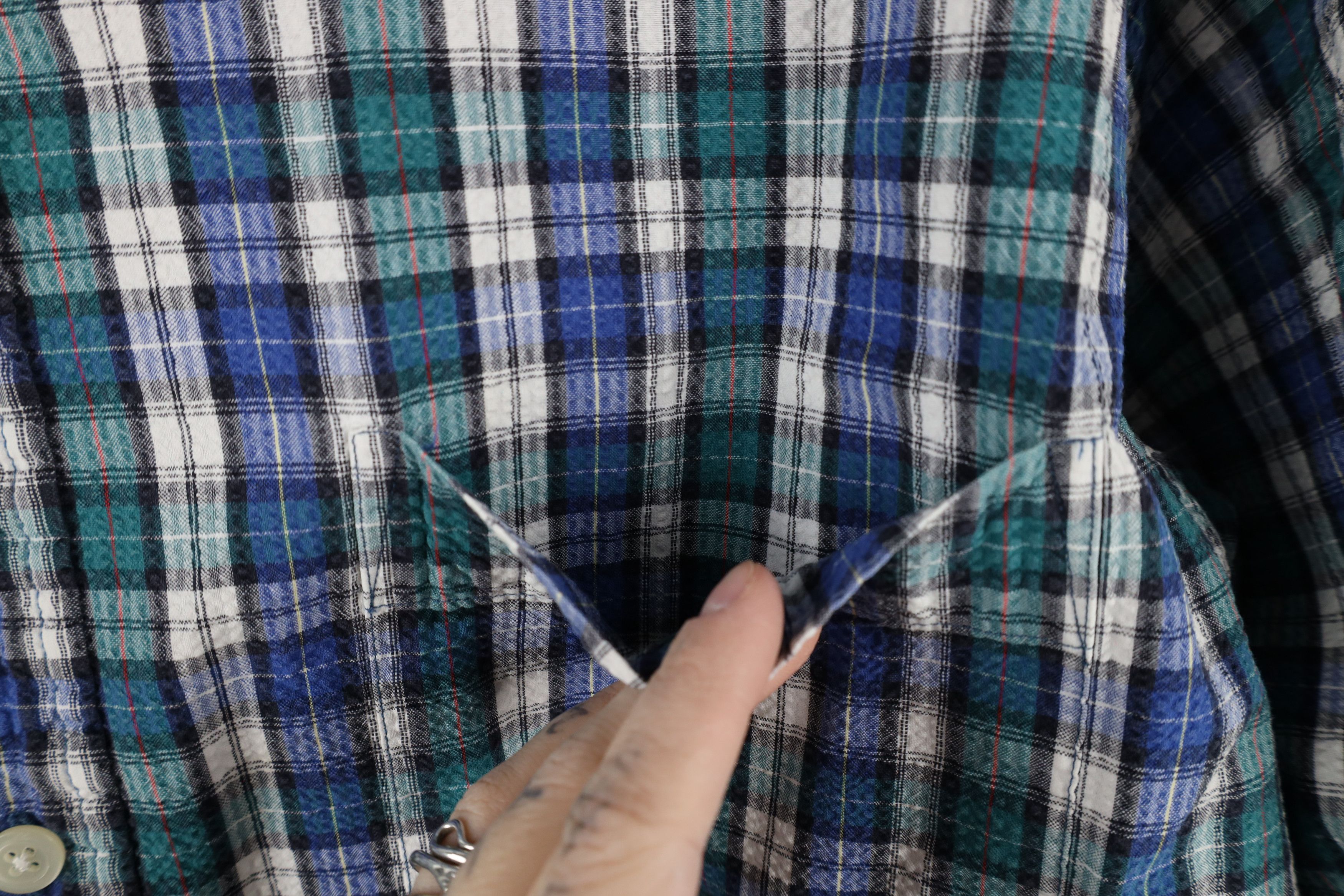 Lands' End × Vintage Vintage 90s Lands End Sucker Short Sleeve Button Down Shirt Size US XL / EU 56 / 4 - 4 Thumbnail