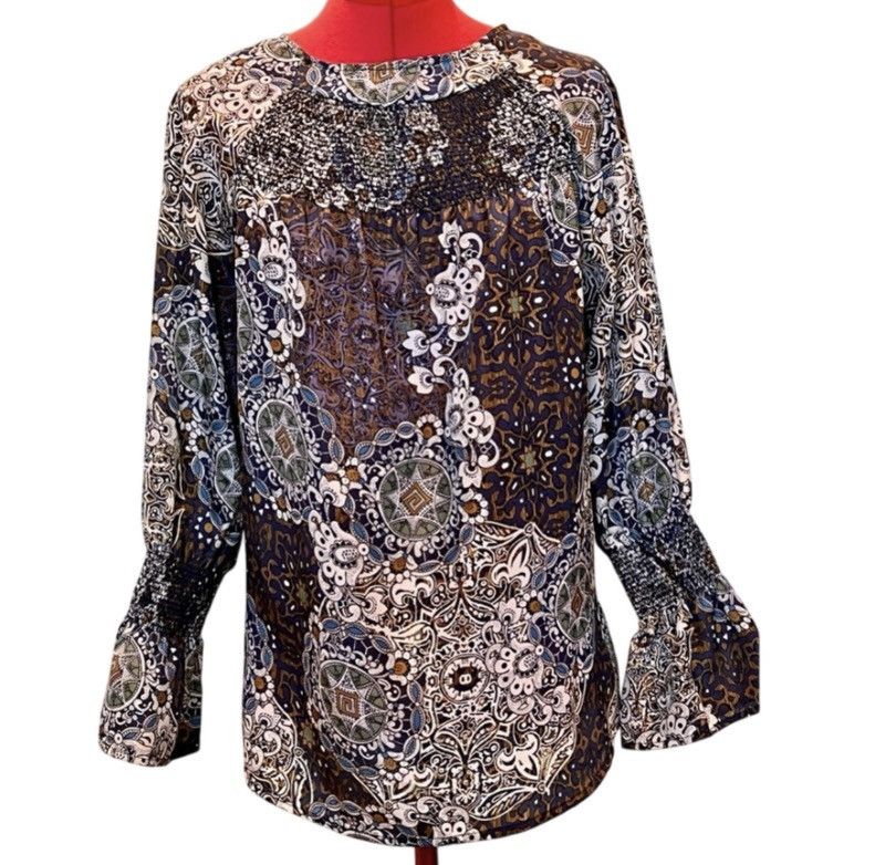 Other Tanzara Boho Print Smocked Blouse XL Bell Sleeve Peasant Top Size XL / US 12-14 / IT 48-50 - 1 Thumbnail