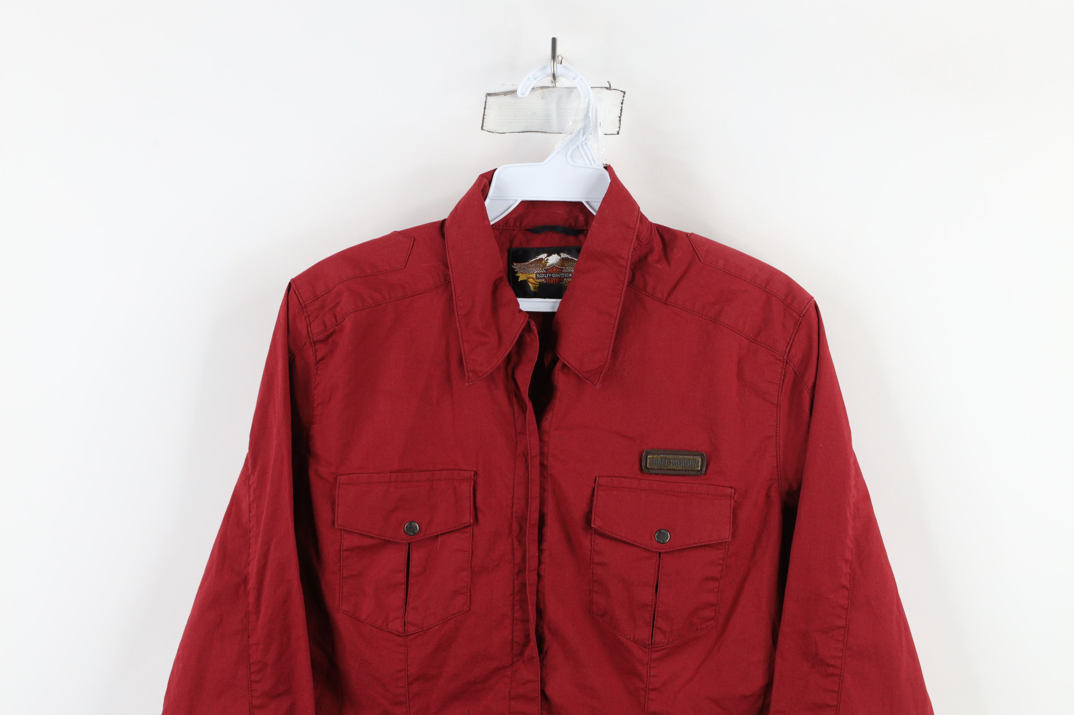 Harley Davidson × Vintage Vintage Harley Davidson Spell Out Collared Button Shirt Red Size S / US 4 / IT 40 - 2 Thumbnail