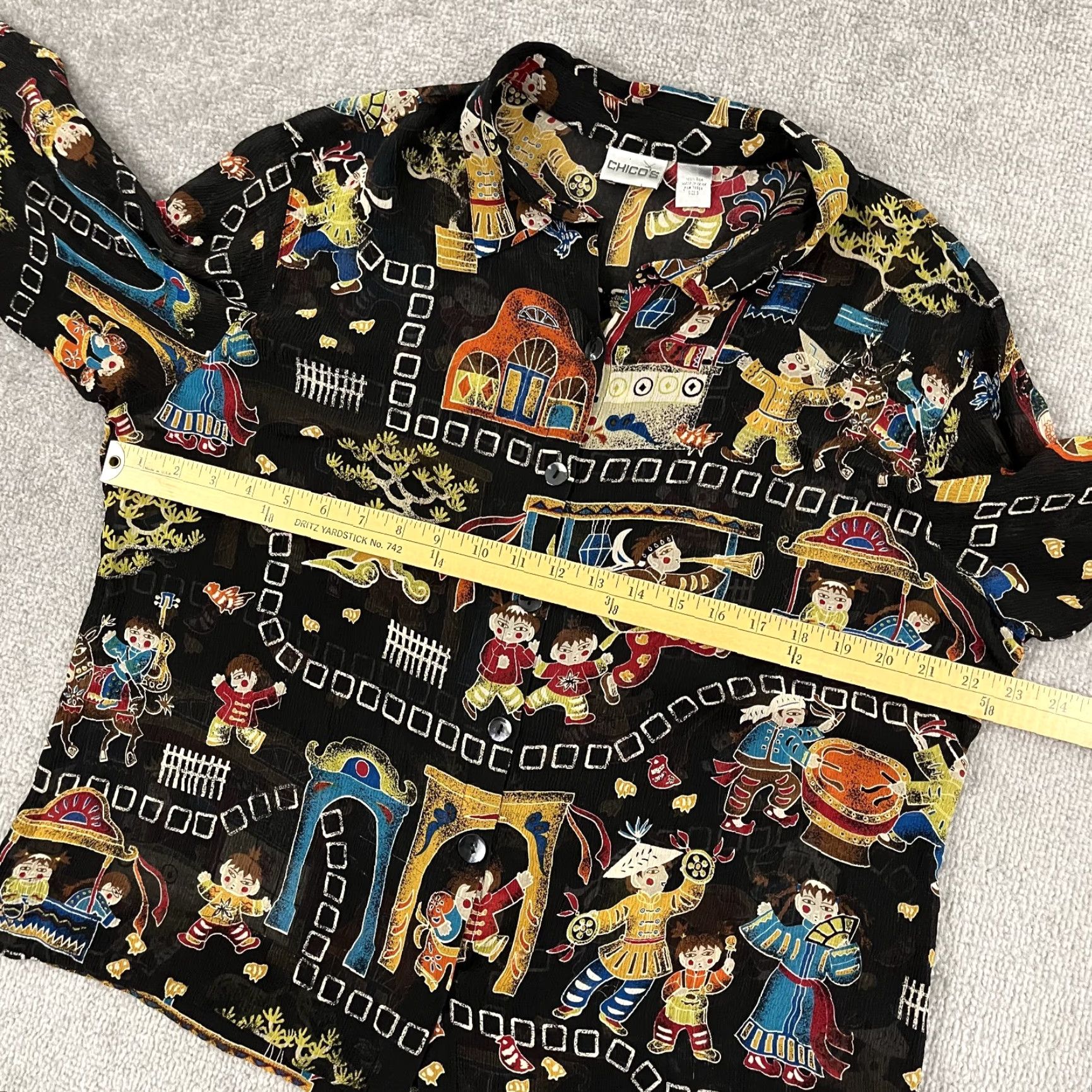Vintage VINTAGE Chico's Shirt Womens 3 XL Black Silk Button-Up Geometric Art Asian Traditional Novelty Womens Size XS / US 0-2 / IT 36-38 - 4 Thumbnail