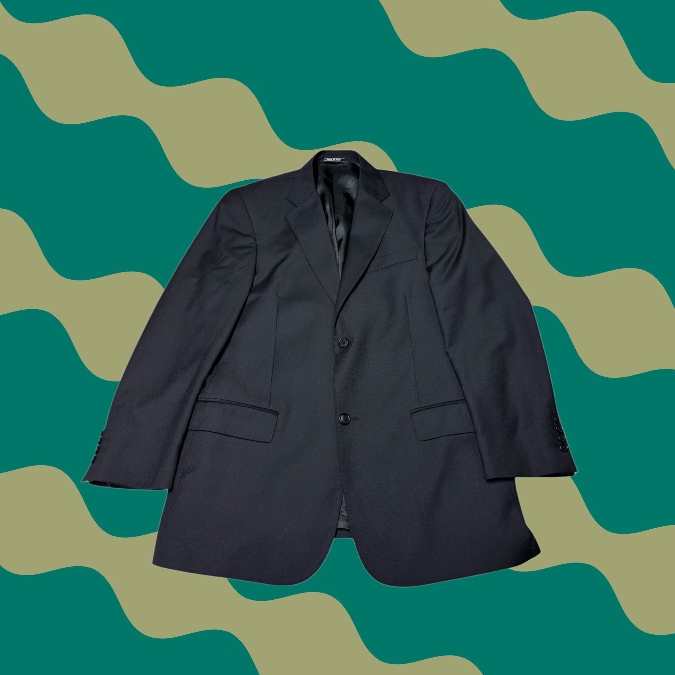 Vintage Gianni Orvietto Blazer Jacket Black Wool 40 R Single-Breasted Notch Lapel 3-Button Vintage No Mens Style 2 Piece Italy Italian Super 120's Herringbone Size 40R - 1 Thumbnail