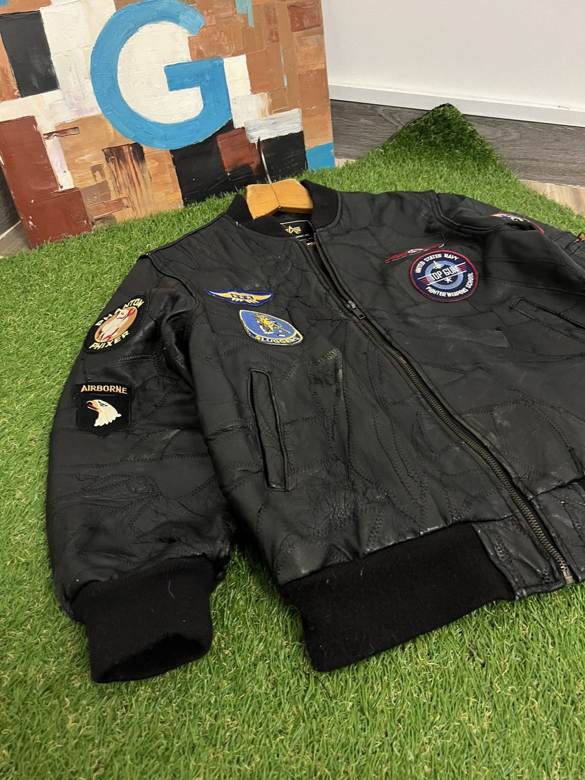 Alpha Industries × Vintage Vintage Alpha Industries Leather Patchwork Top Gun Jacket Size S / US 4 / IT 40 - 5 Thumbnail