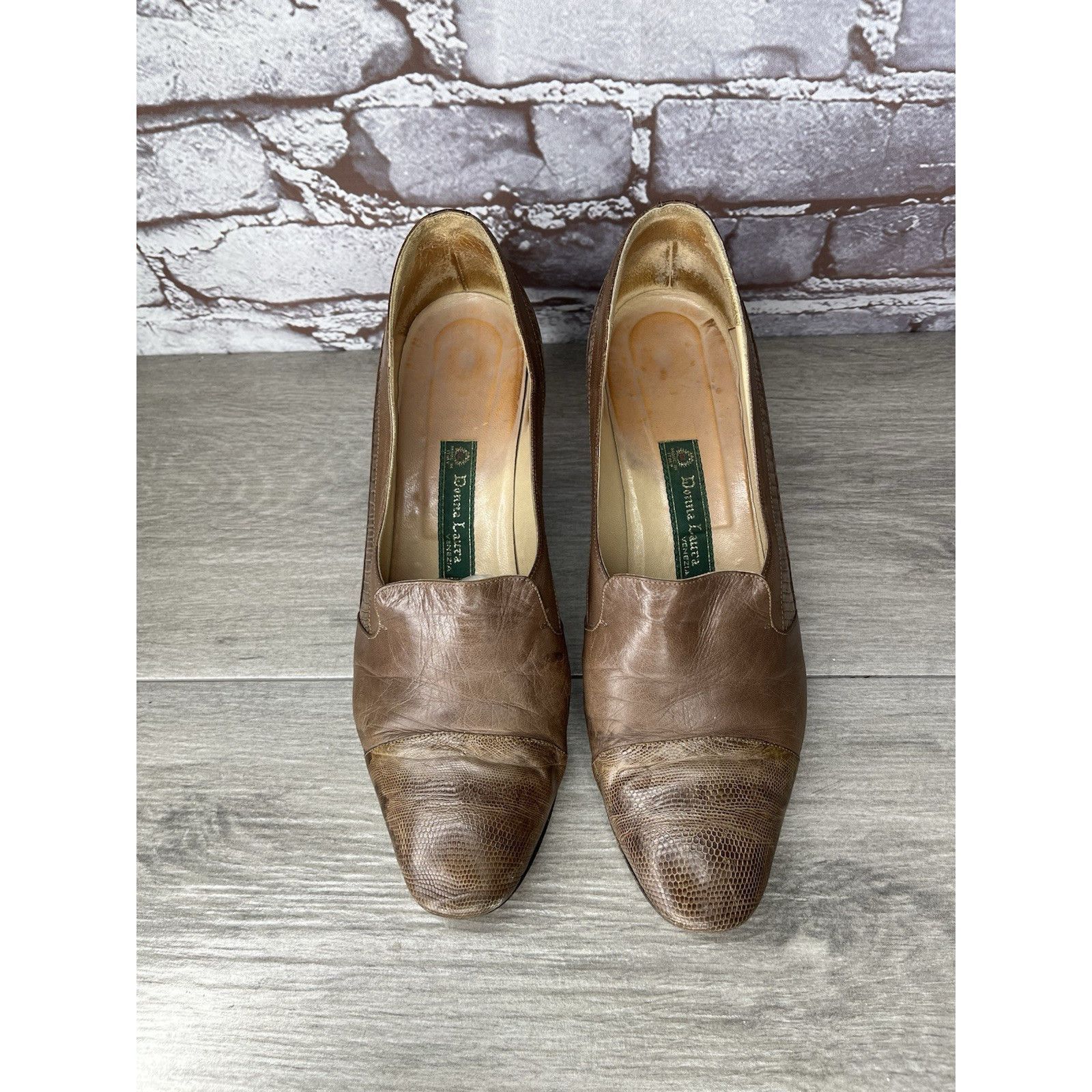 Barena Venezia Donna Laura Venezia Brown Leather Lizard Embossed Cap Toe Dr Size US 9 / IT 39 - 13 Thumbnail