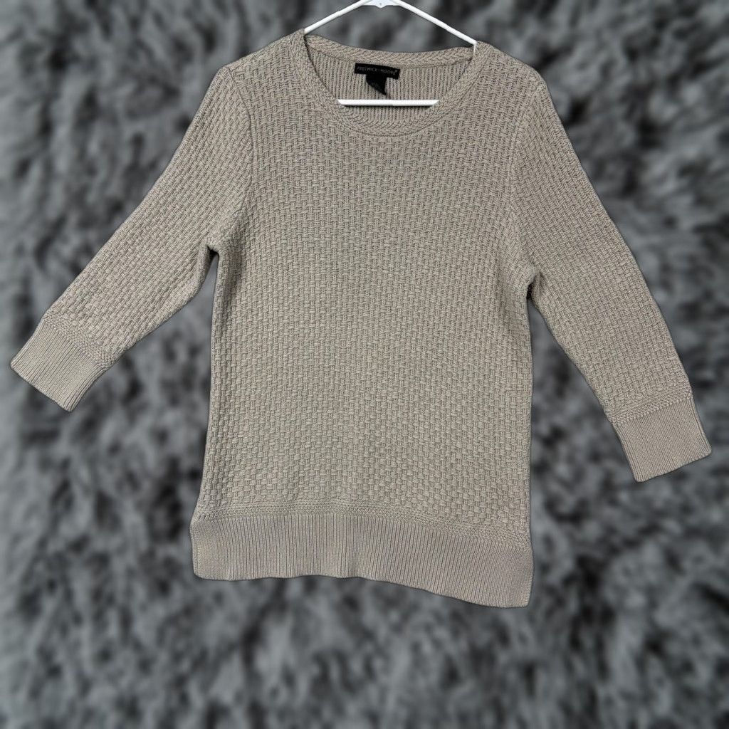 Vintage Preswick & Moore Sweater Womens L Beige Waffle Knit Crew Neck 3/4 Sleeve Casual Travel Knitwear | Fall Winter Spring Fashion Womens Size L / US 10 / IT 46 - 1 Thumbnail