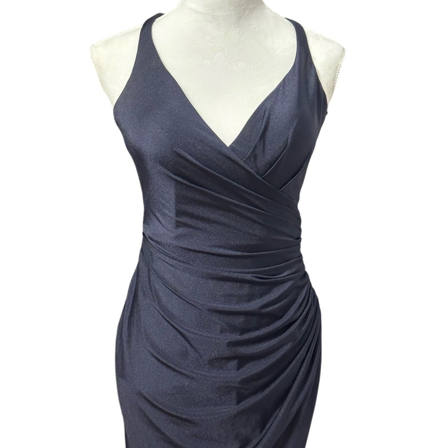 Other La Femme Ruched Maxi Mermaid Gown Lace-Up Thin Straps 2 NWT Size XS / US 0-2 / IT 36-38 - 2 Thumbnail