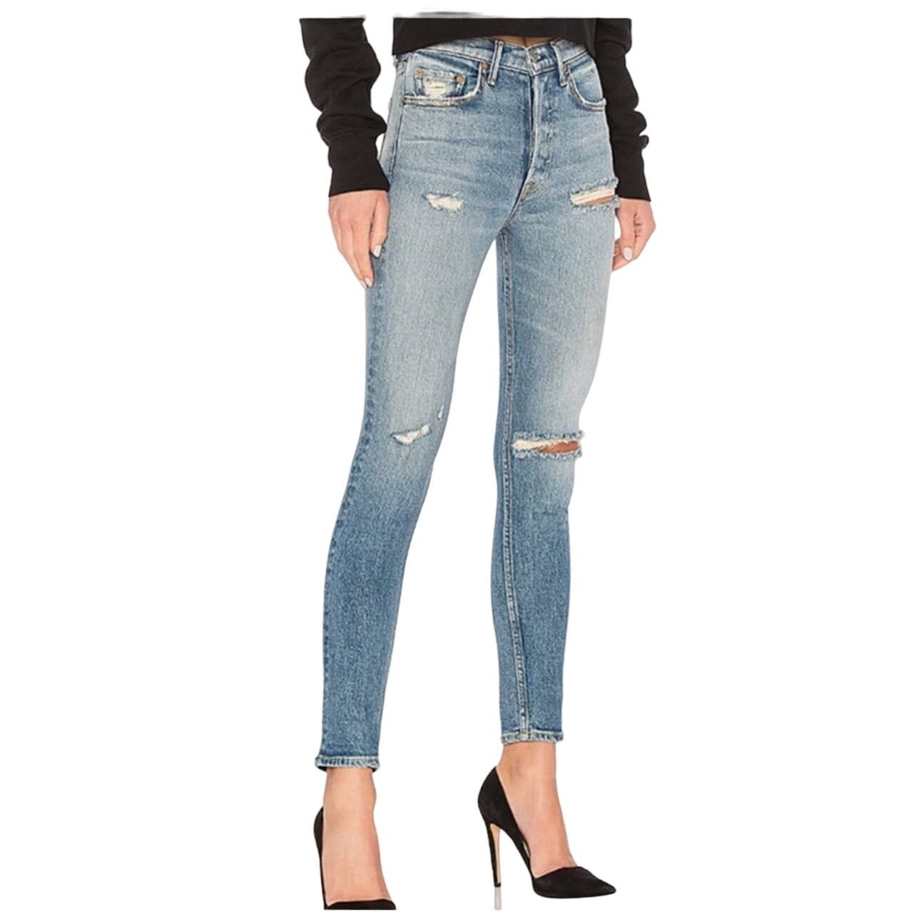 Grlfrnd Karolina Mid Rise Straight Leg Slashed Jeans Size 26